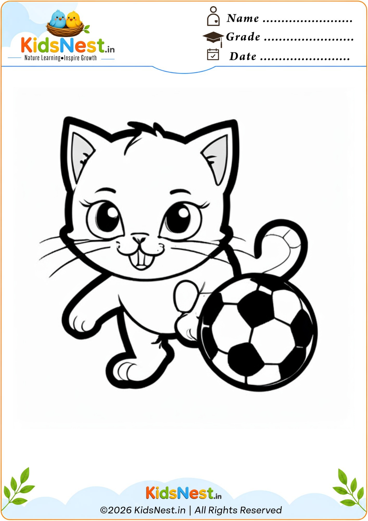 Playful Cat Soccer Coloring Worksheet for Kids | Printable