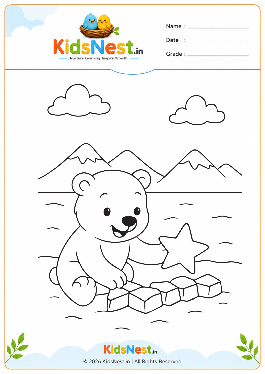 Free Polar Bear Coloring Worksheet for Kids | Printable PDF