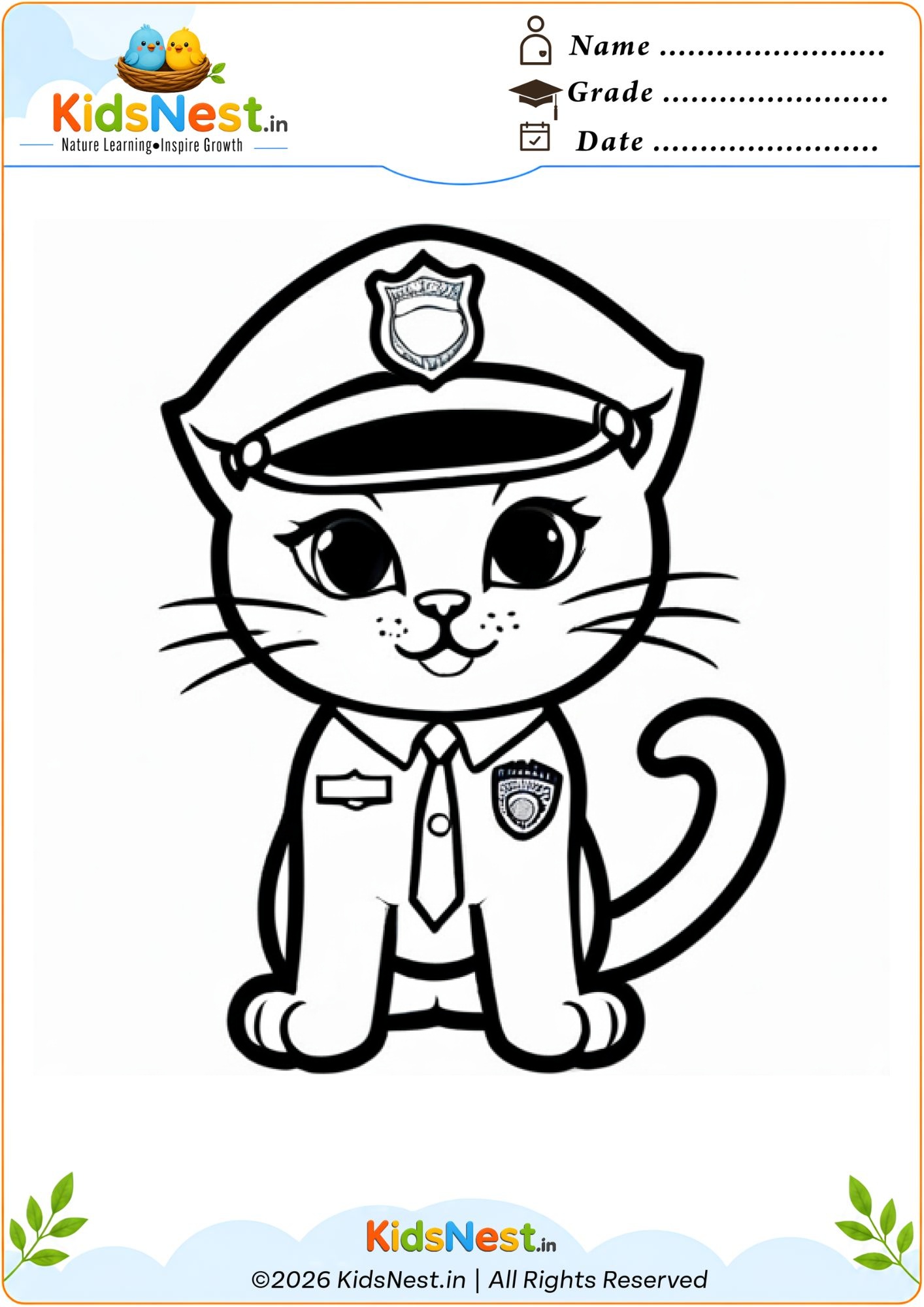 Police Cat Coloring Page for Kids | Free Printable PDF