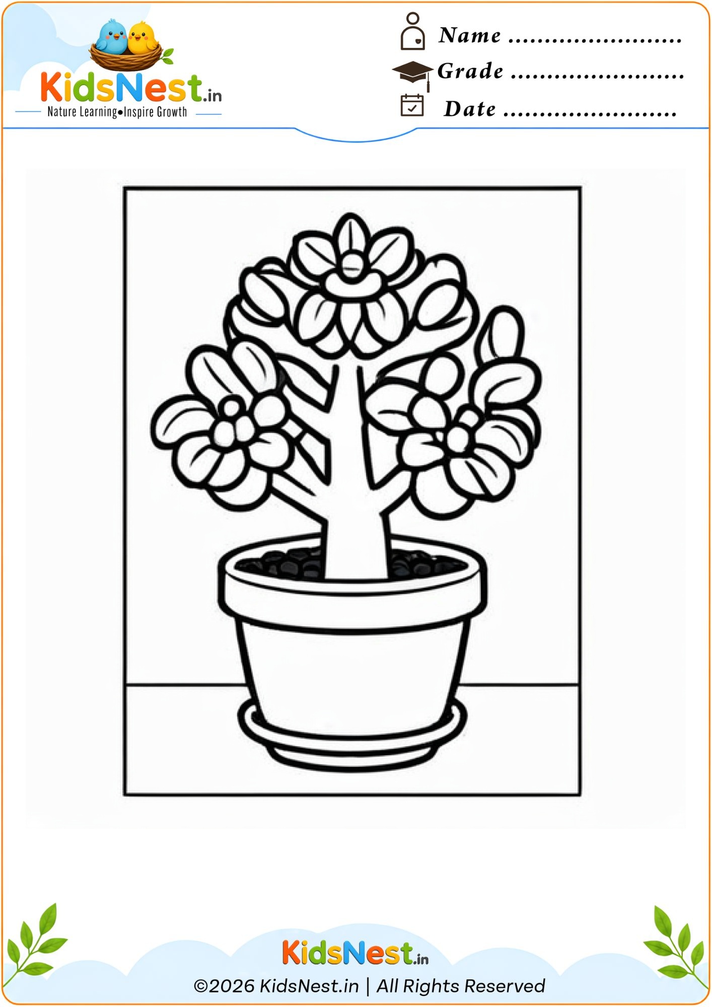 Free Potted Plant Coloring Page for Kids | Printable Worksheet