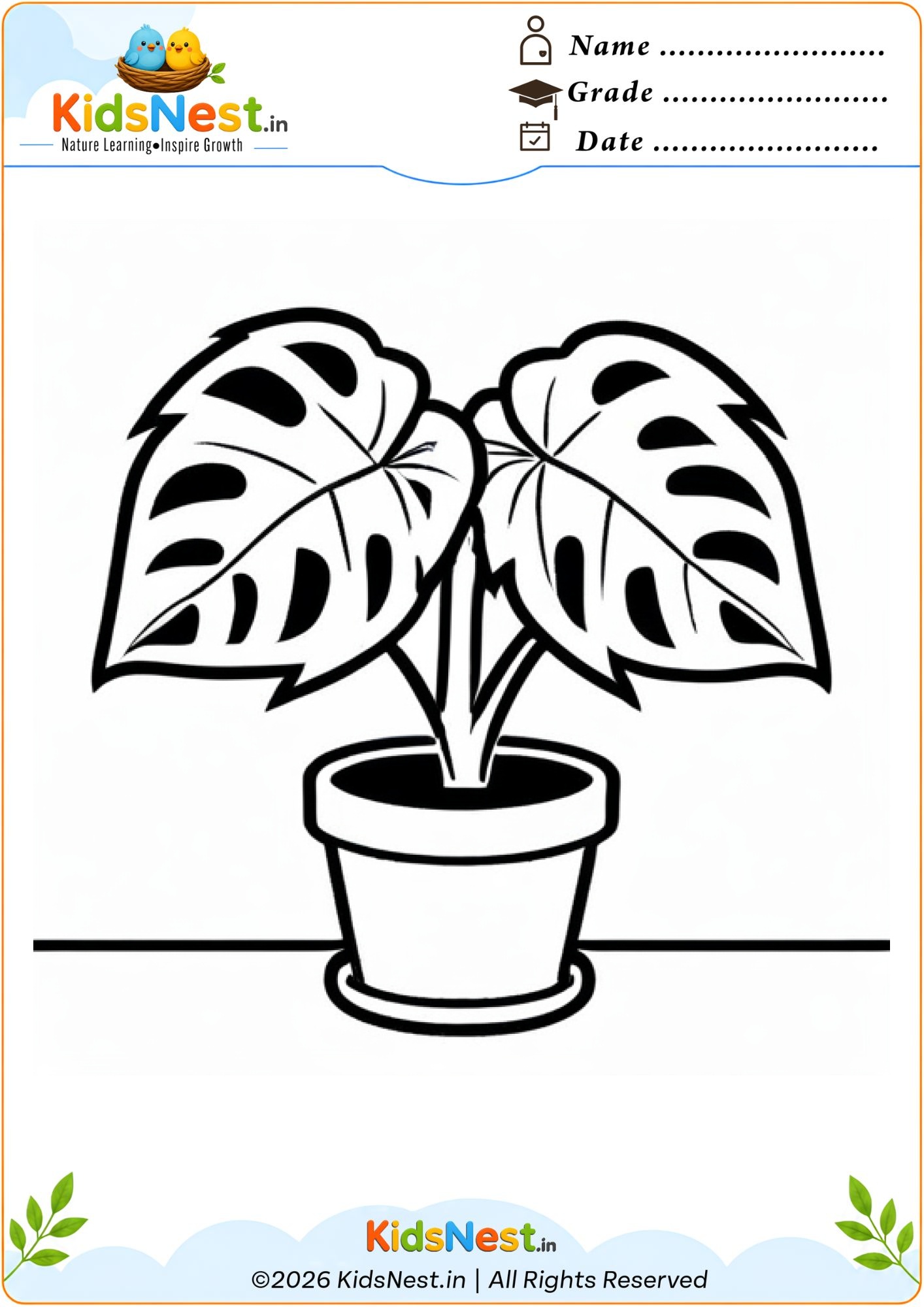 Potted Plant Coloring Worksheet for Kids | Free Printable