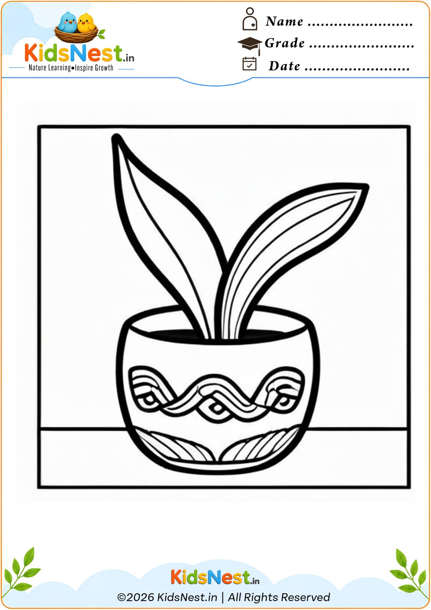 Printable Potted Plant Coloring Worksheet for Kids
