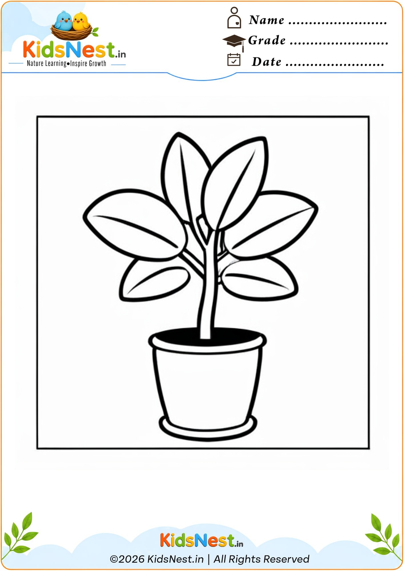 Printable Potted Plant Coloring Worksheet for Kids