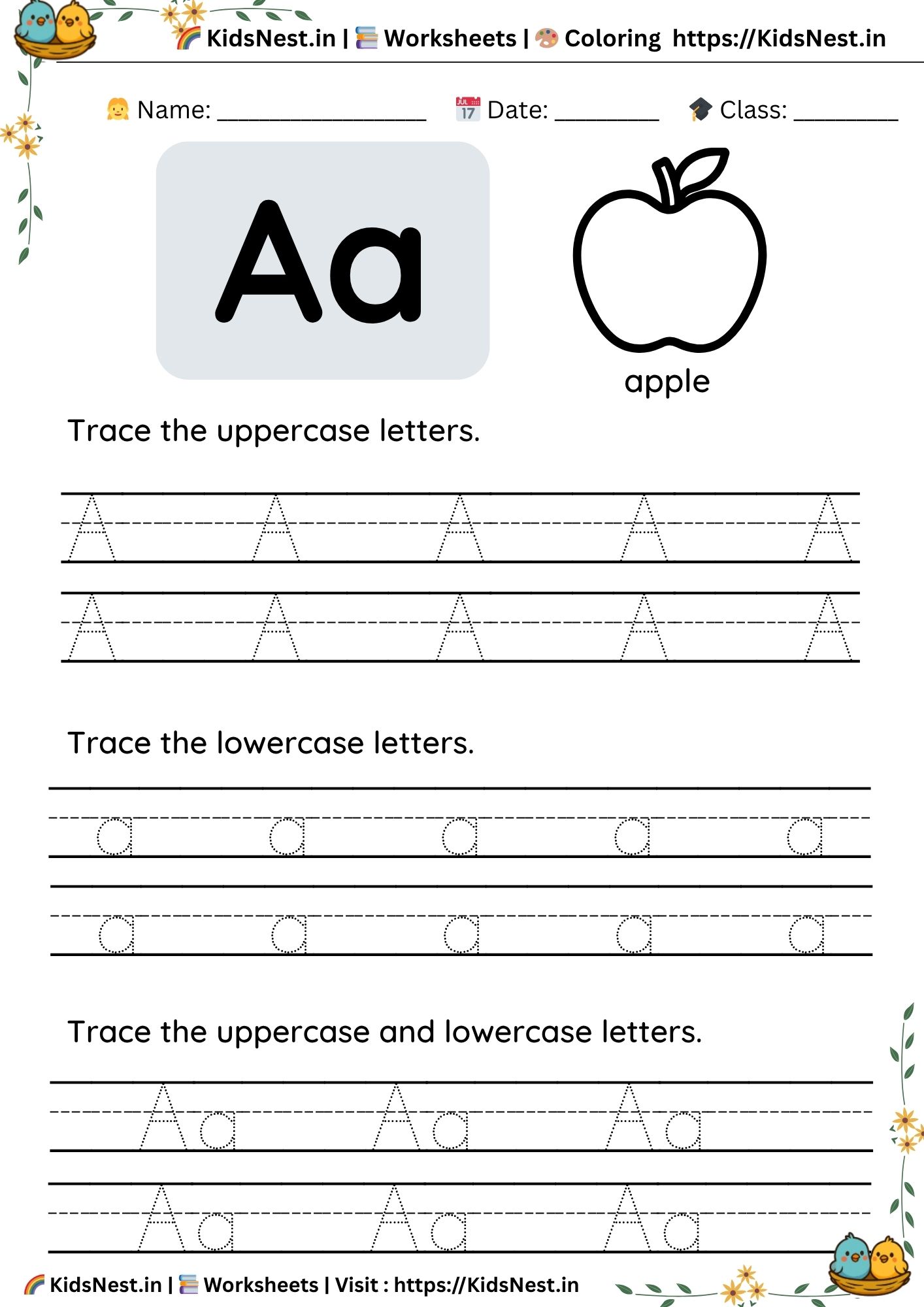 Preschool Letter Aa Tracing Worksheet | Capital & Small