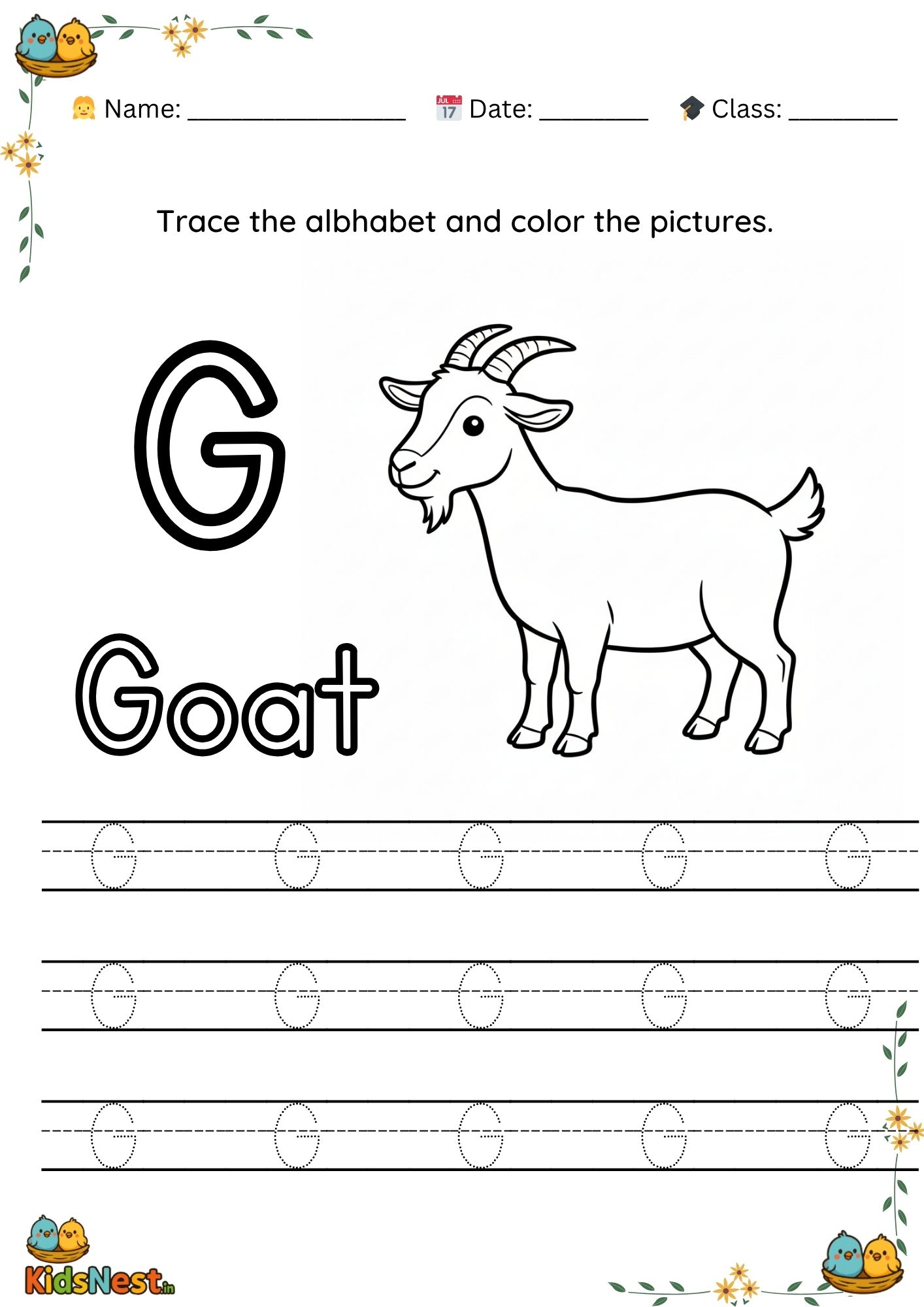 Preschool Letter G Tracing Worksheet | Printable Activity
