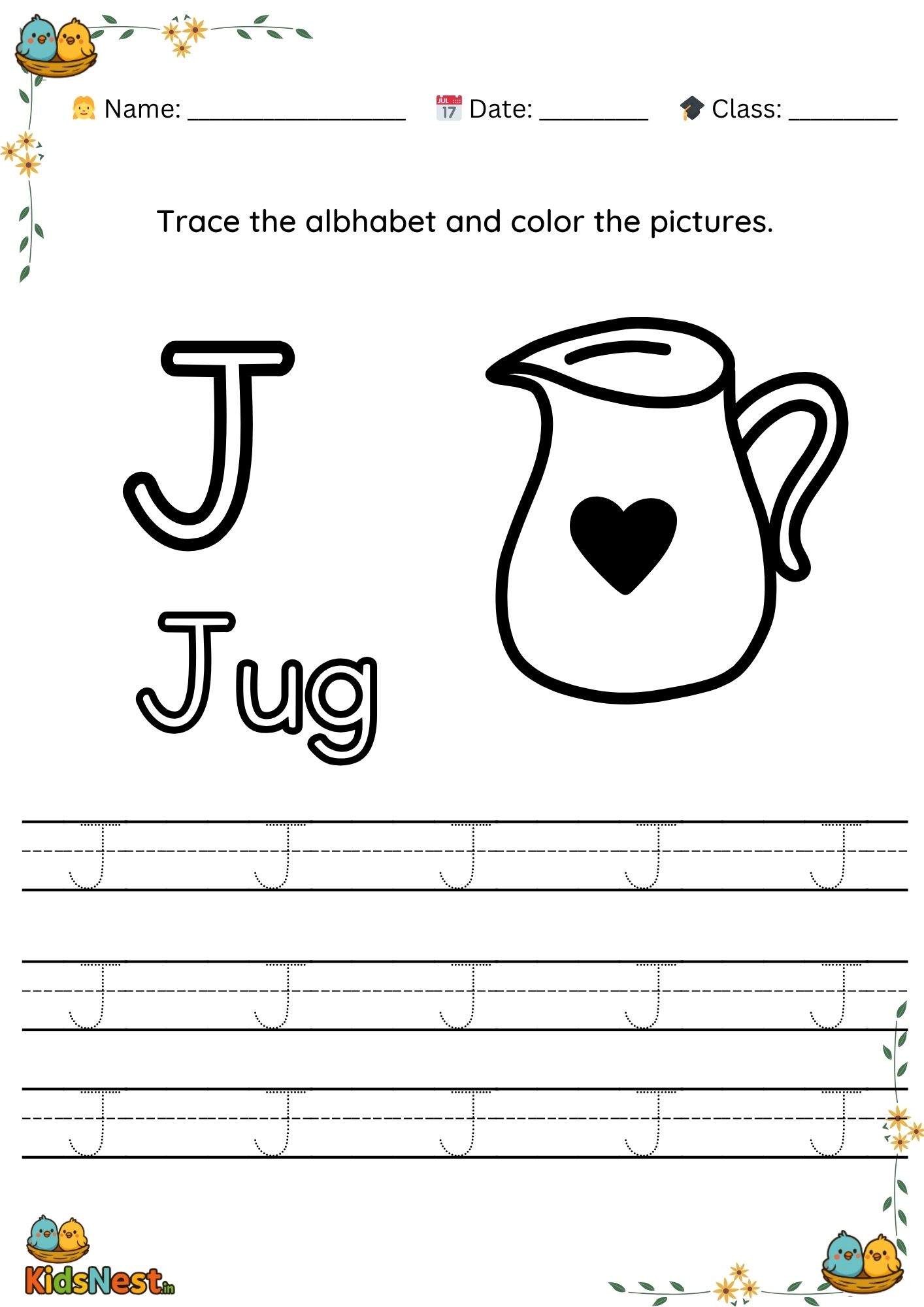 Preschool Letter J Tracing Worksheet | Free Printable