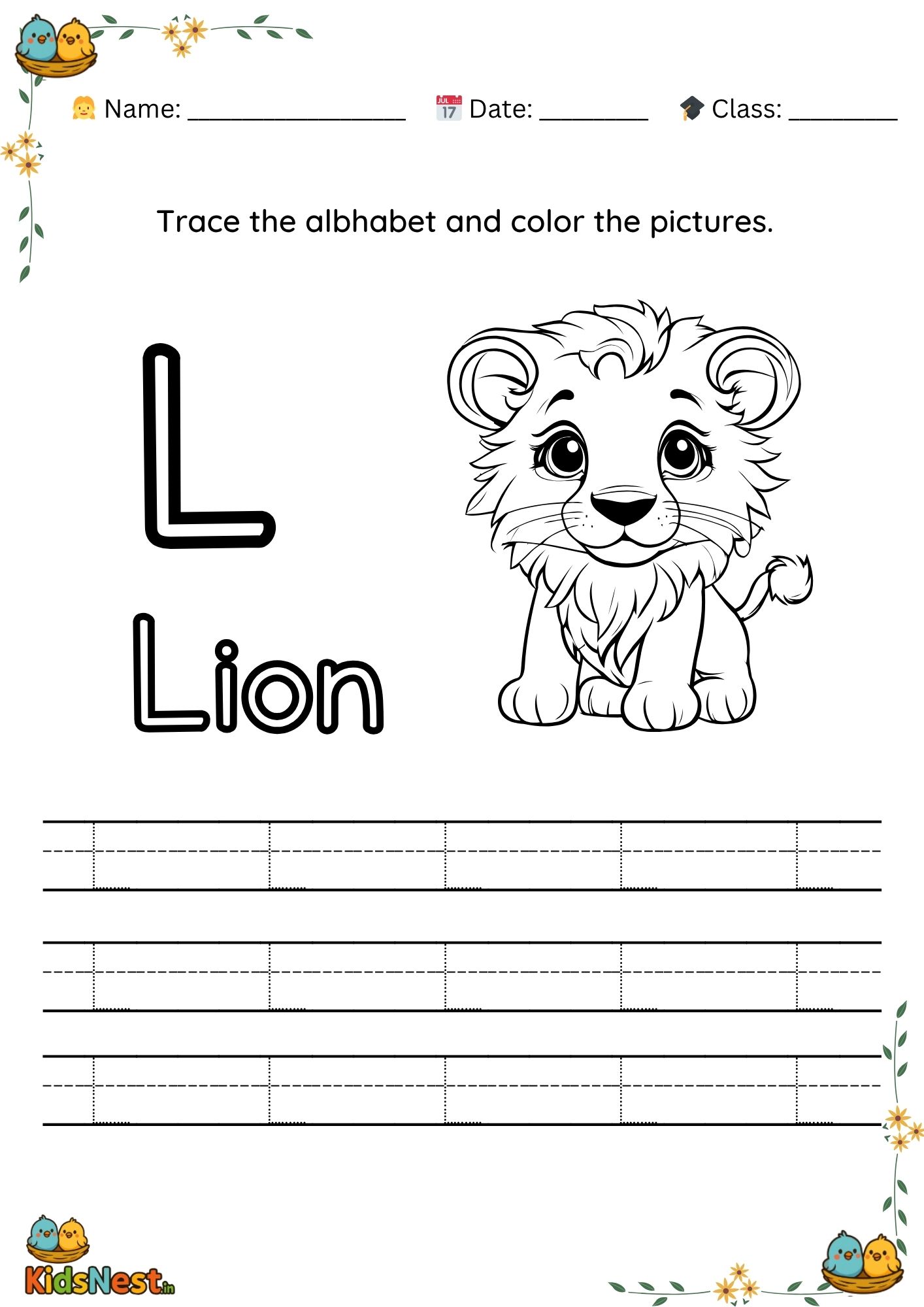 Preschool Letter L Tracing Worksheet | Printable Activity