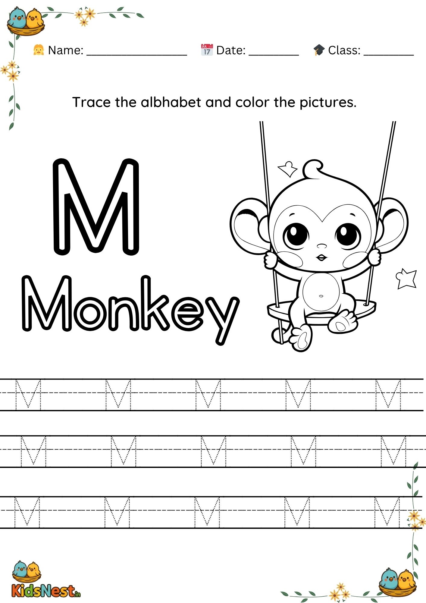 Preschool Letter M Tracing Worksheet | Free Printable