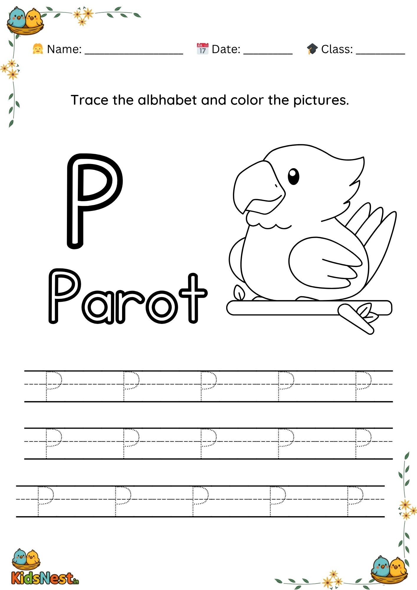Printable Letter P Tracing Worksheet | Preschool Activity