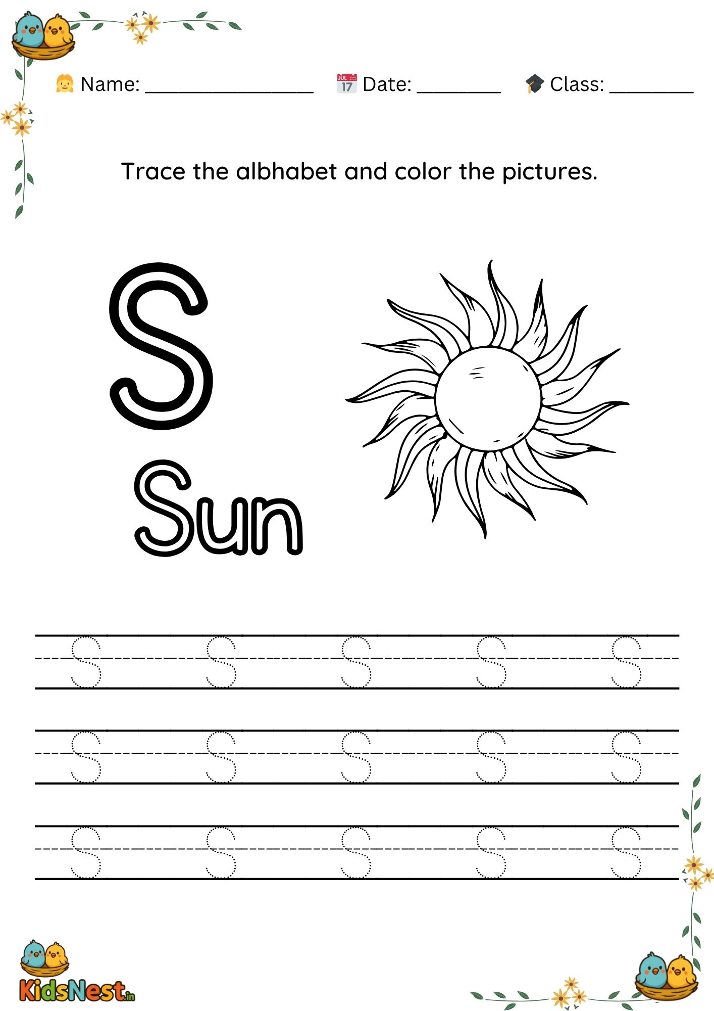 Letter S Tracing Worksheet | Preschool & Kindergarten Printables