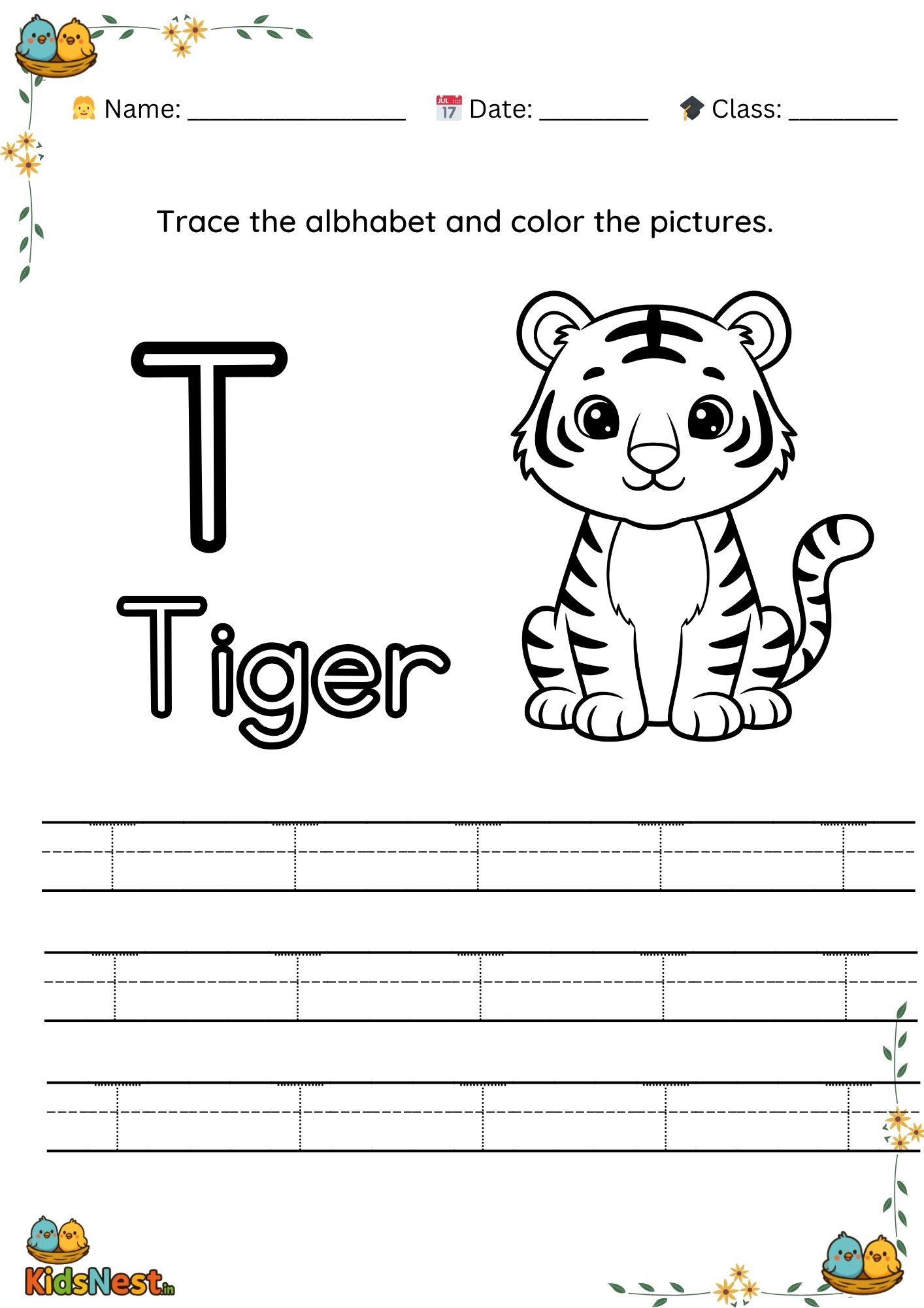 Preschool Letter T Tracing Worksheet | Print & Learn