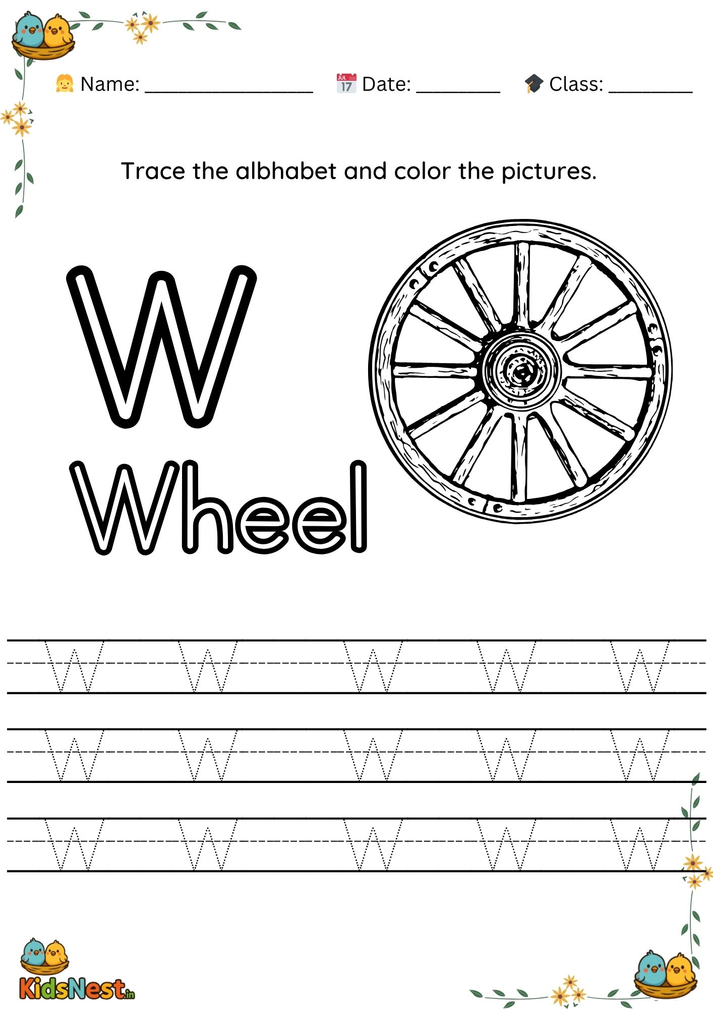 Letter W Tracing Worksheet for Preschoolers | Free Printable