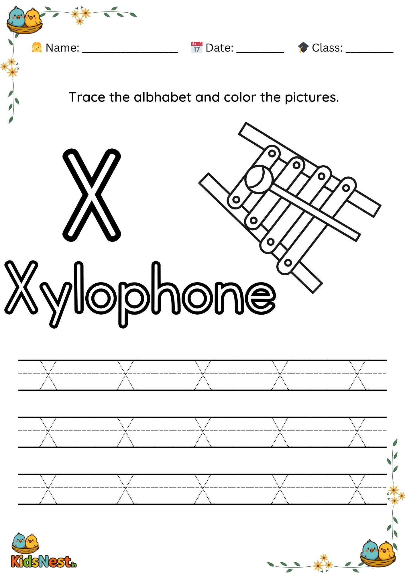 Preschool Letter X Tracing Worksheet | Printable Activity