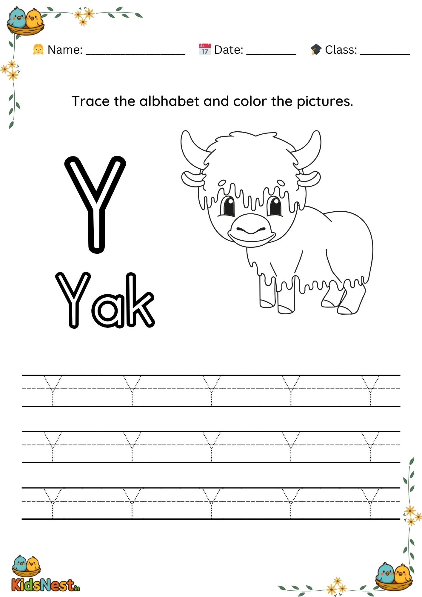 Letter Y Tracing Worksheet | Preschool & Pre-K Printable PDF