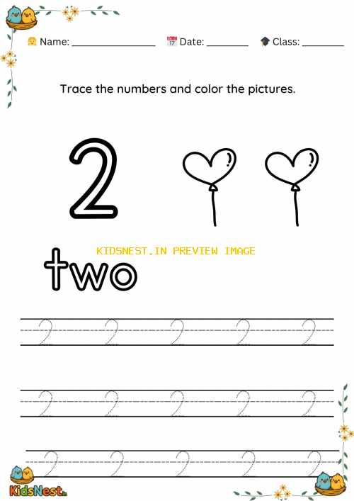 Free Printable Preschool Number 2 Tracing Worksheet