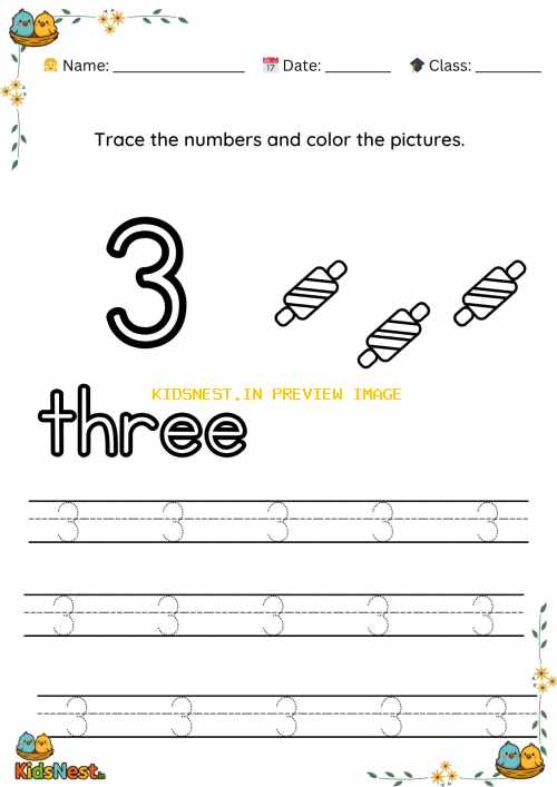 Preschool Number 3 Tracing Worksheet | Free Printable