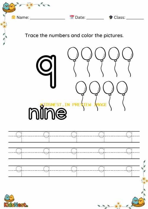 Preschool Number 9 Tracing Worksheet | Printable Activity