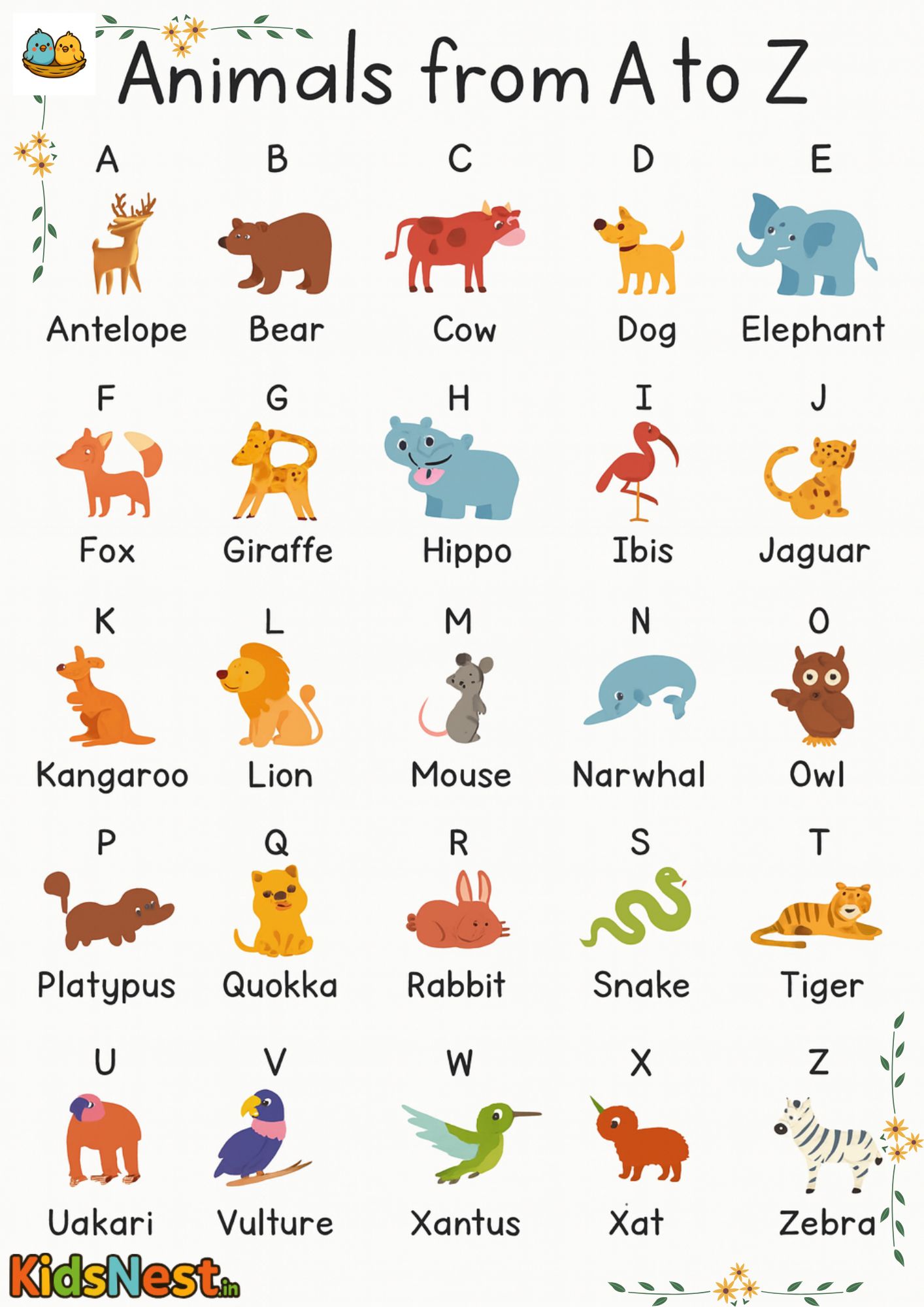 Printable Animal A-Z Chart for Kids | Free Download