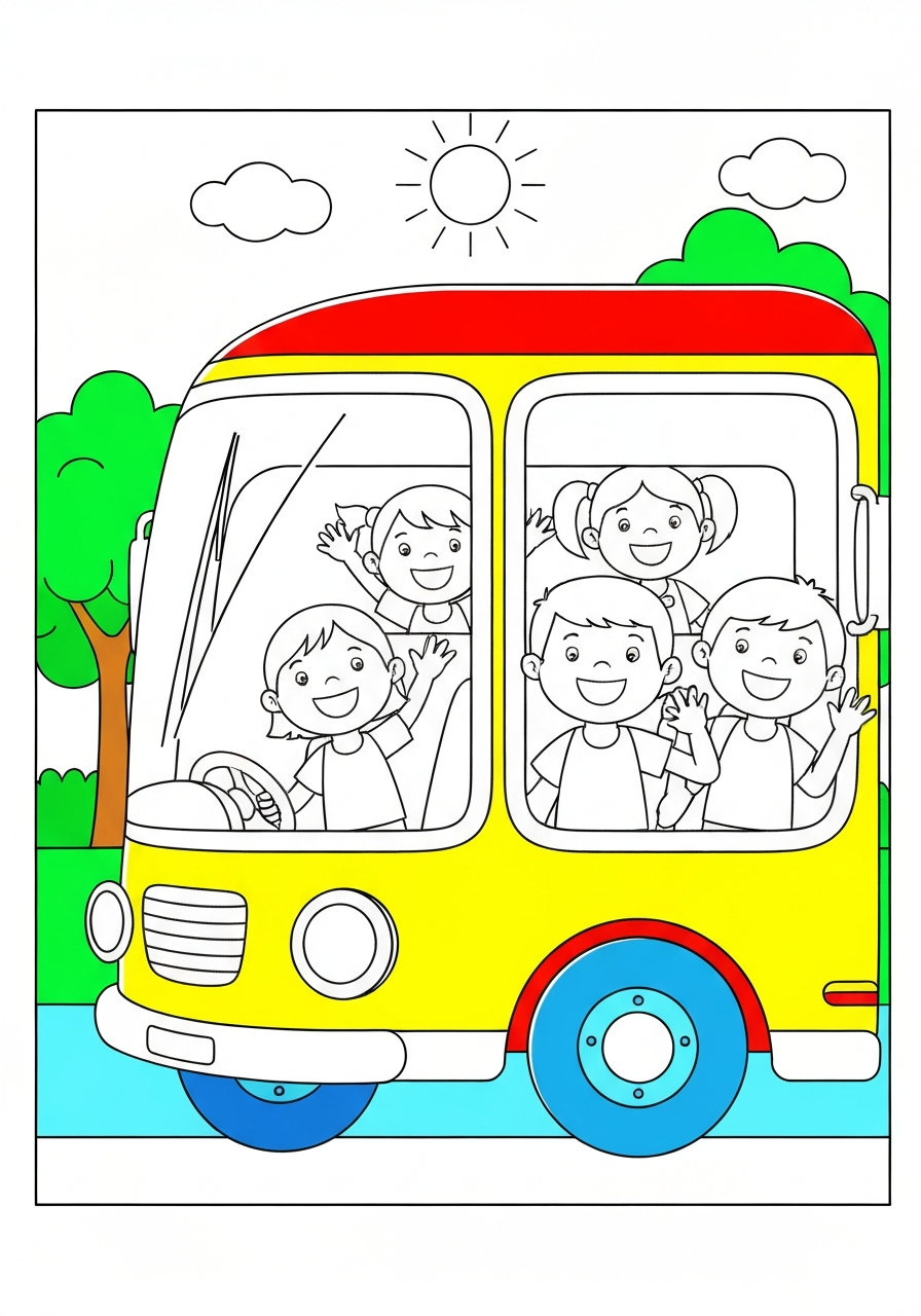 Printable Bus Colouring Page for Kids | Free PDF Worksheet