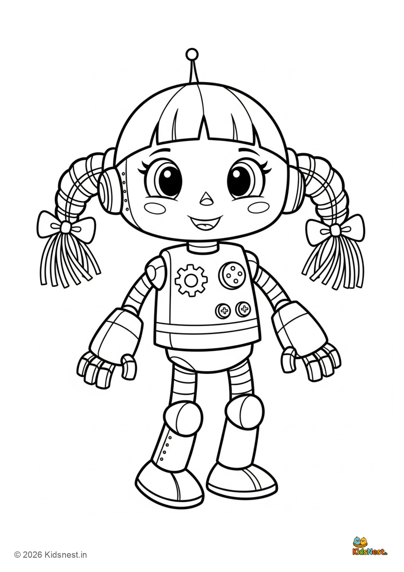 Printable Cartoon Robot Girl Coloring Page for Kids
