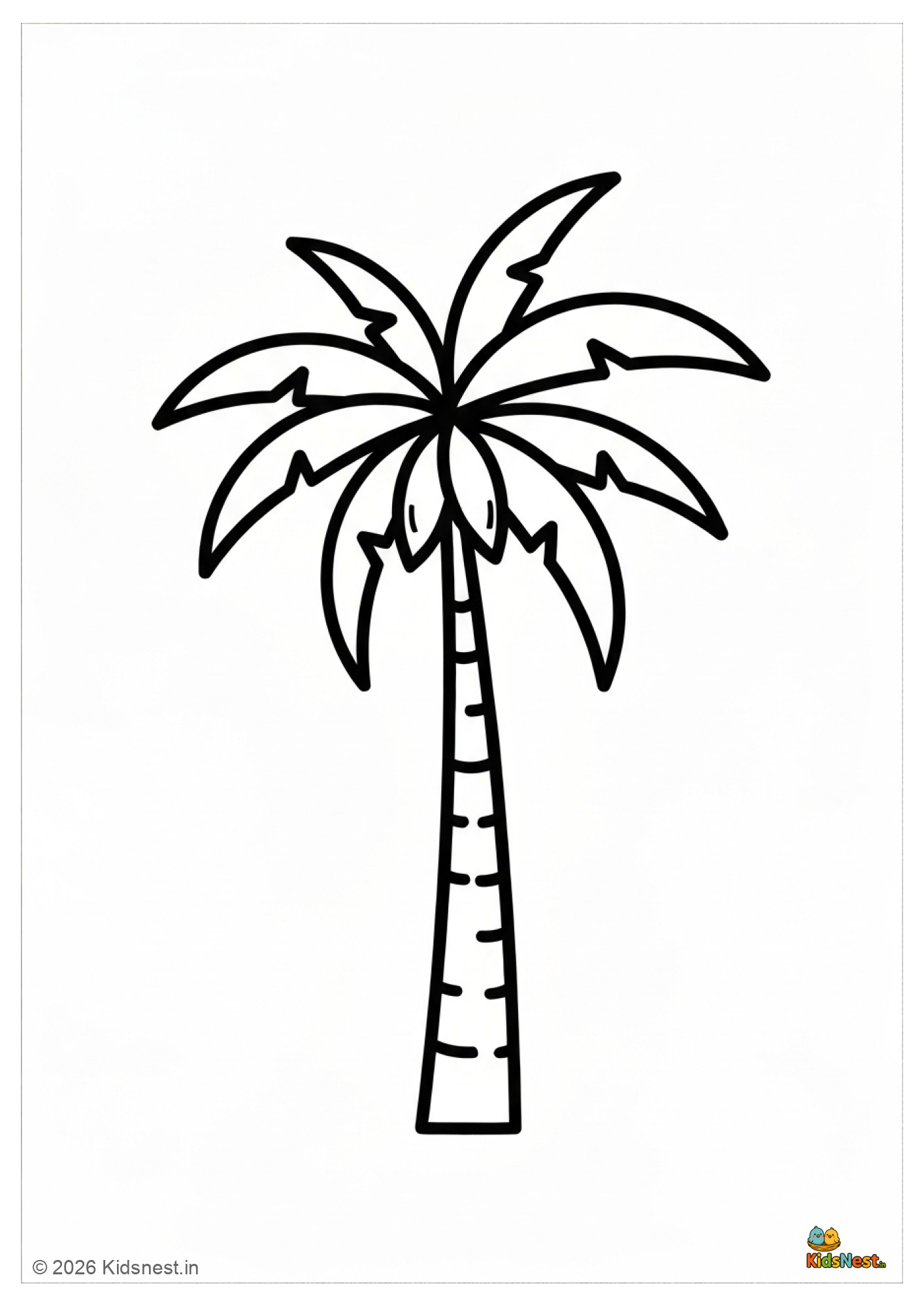 Printable Coconut Tree Coloring Page for Kids | Free PDF