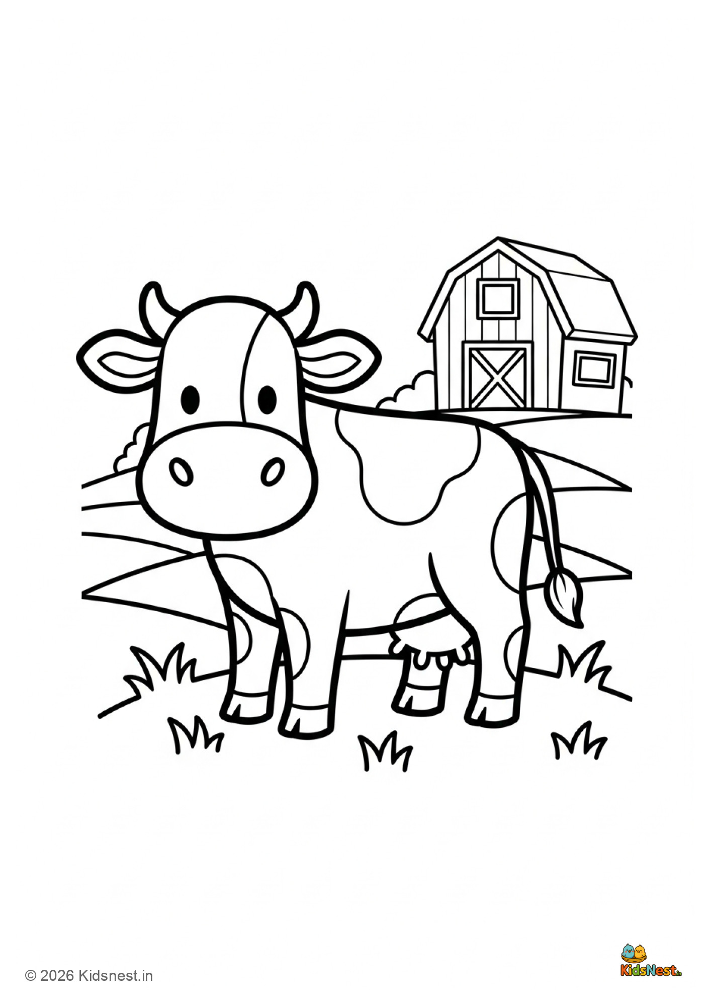 Printable Cow in Farm Coloring Page for Kids | Free PDF