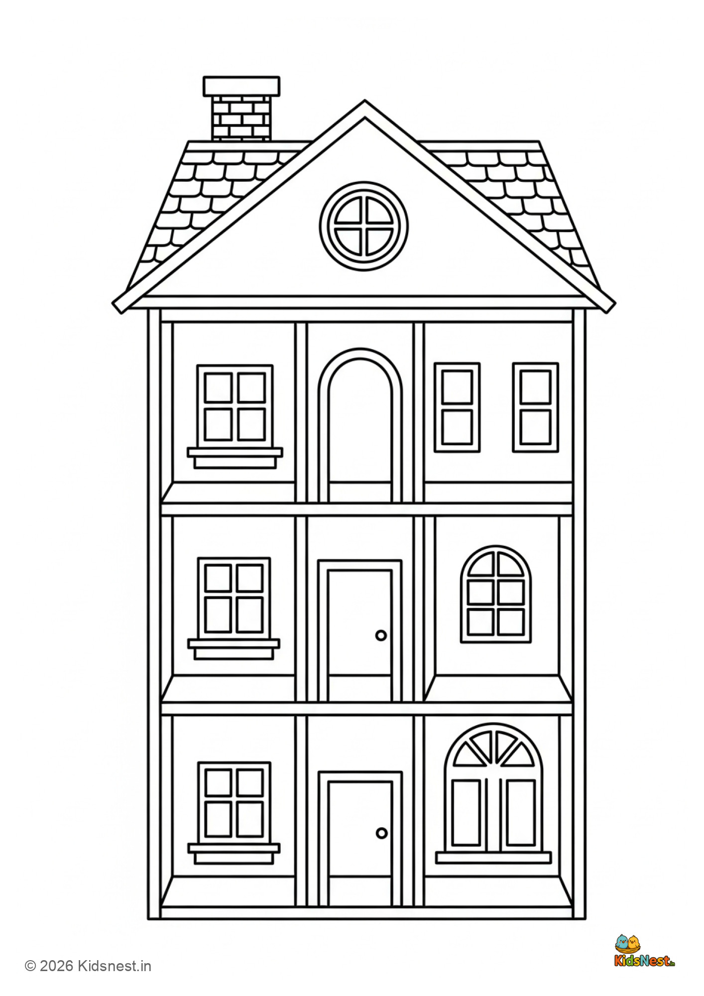 Printable Doll House Coloring Page for Kids | Free Worksheet