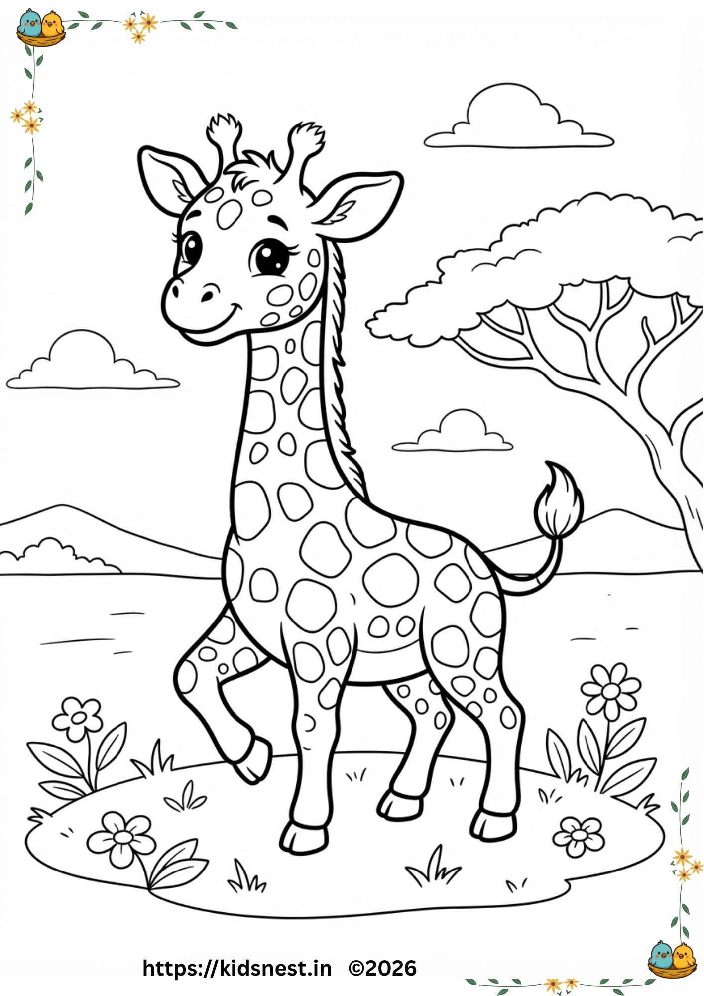 Free Printable Giraffe Coloring Page for Kids | Educational Fun