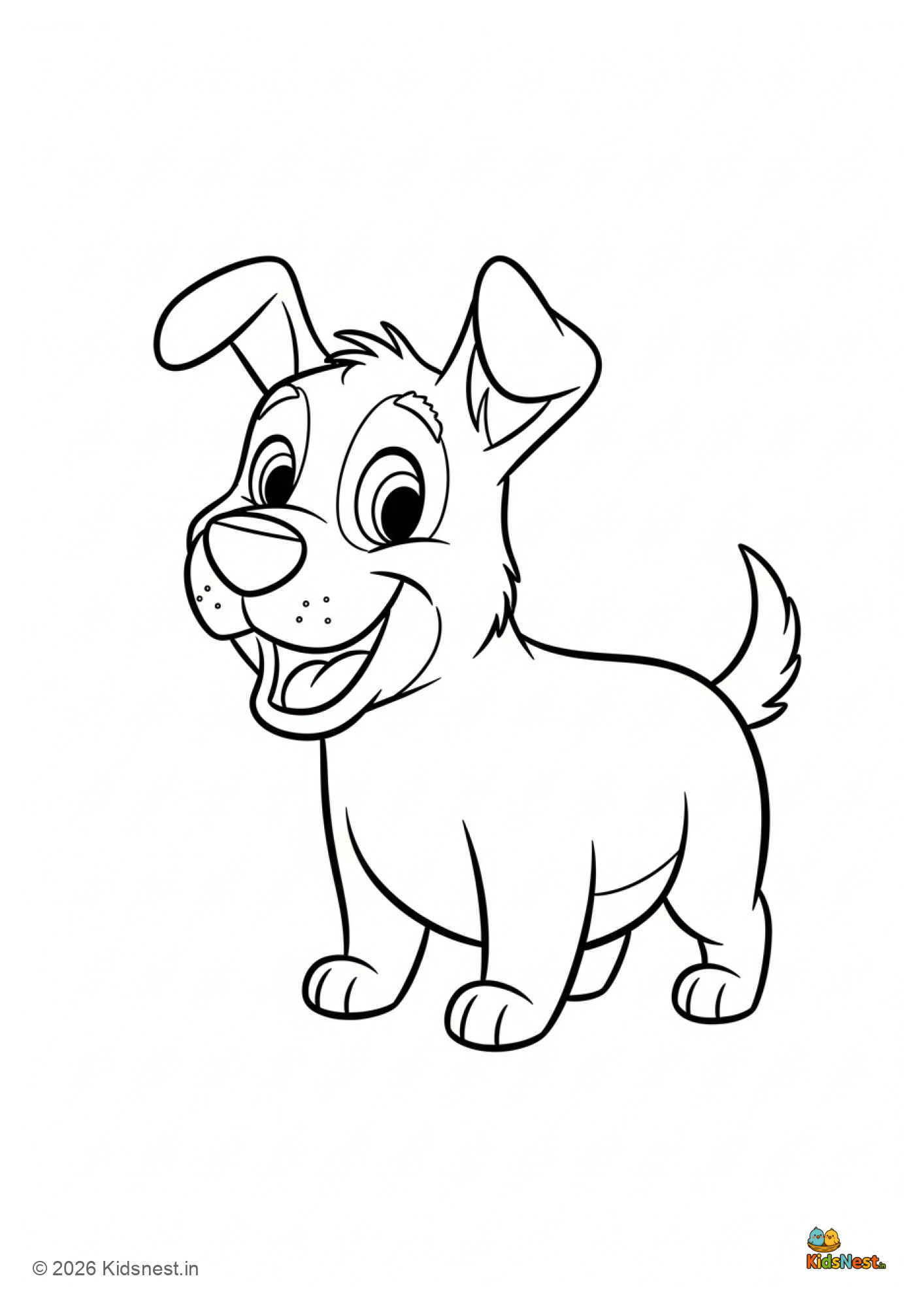 Printable Funny Disney-Style Dog Coloring Page for Kids