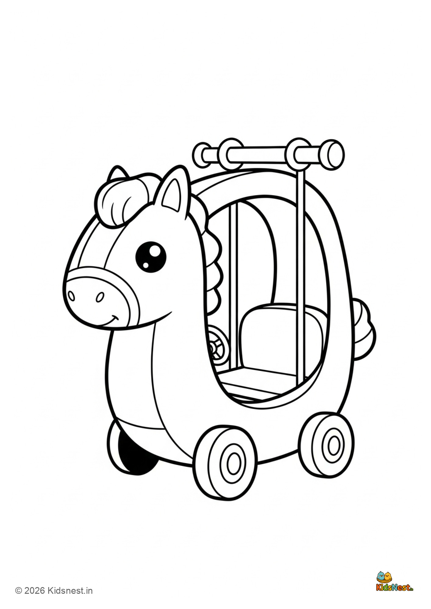 Printable Horse Swing Car Coloring Page for Kids | Free PDF