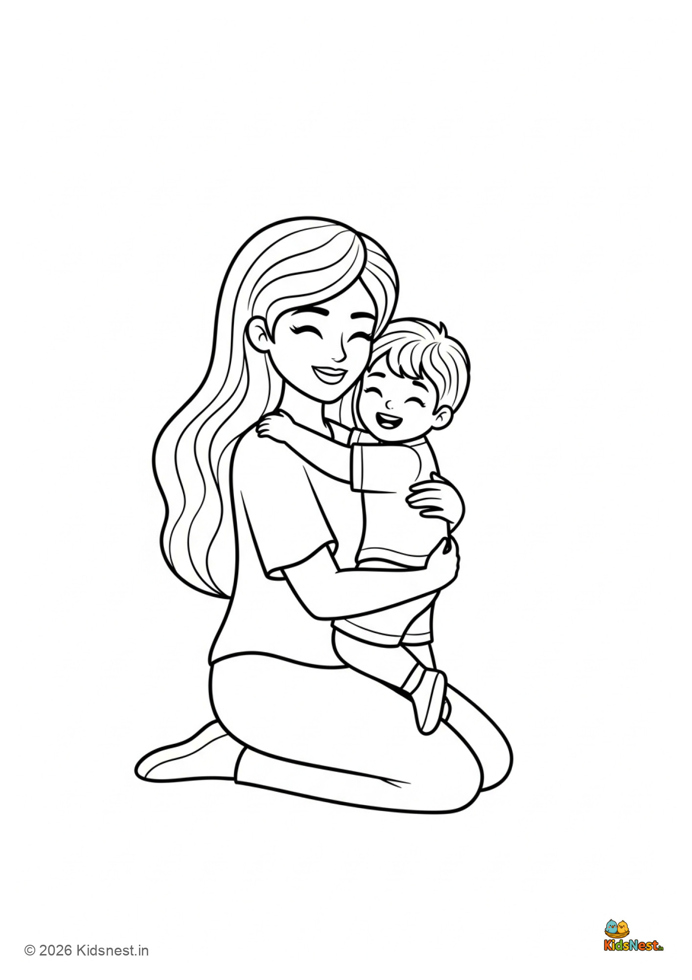 Printable Mother and Child Coloring Page | Mother's Day Activity