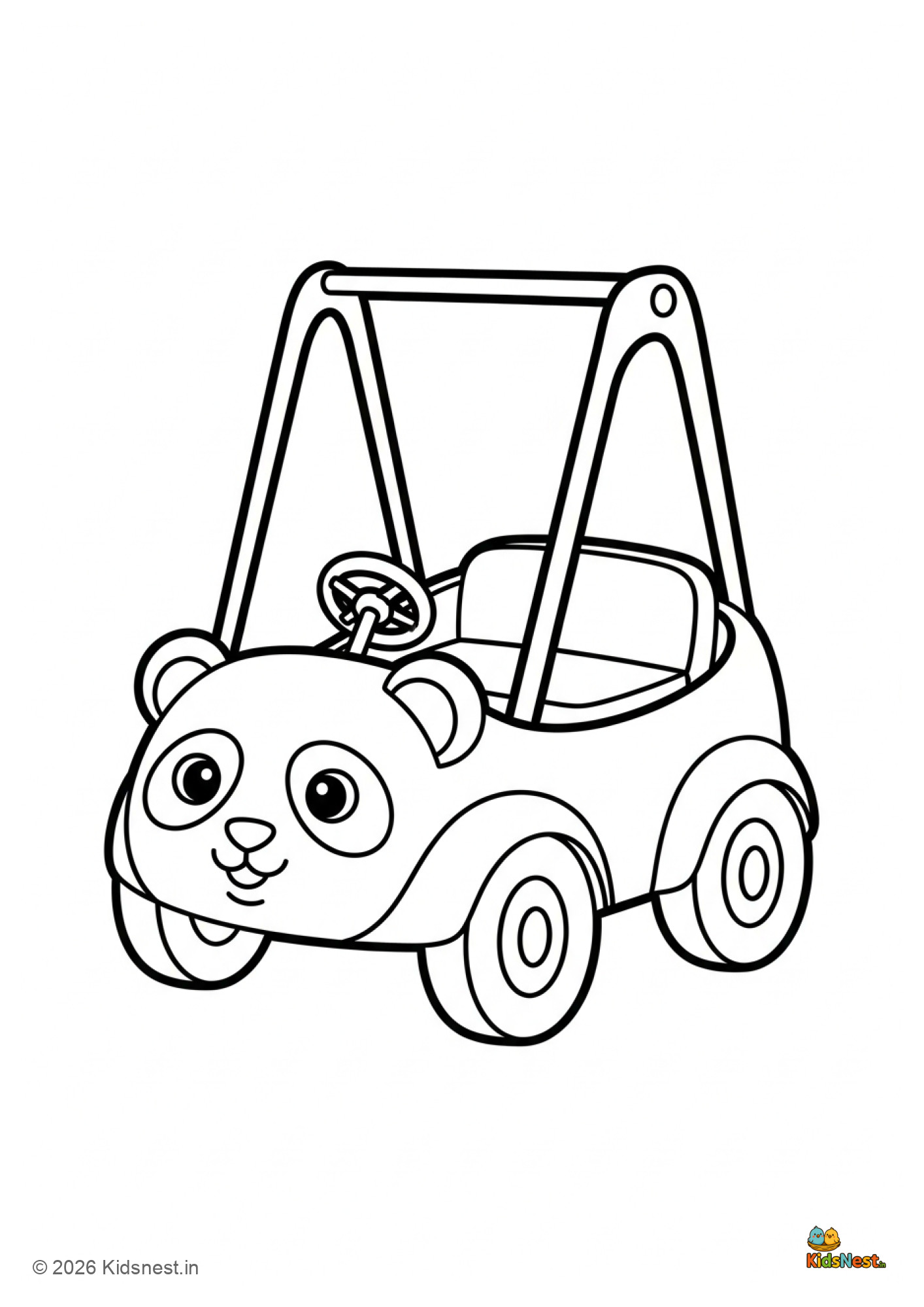 Printable Panda Shape Swing Car Coloring Page for Kids