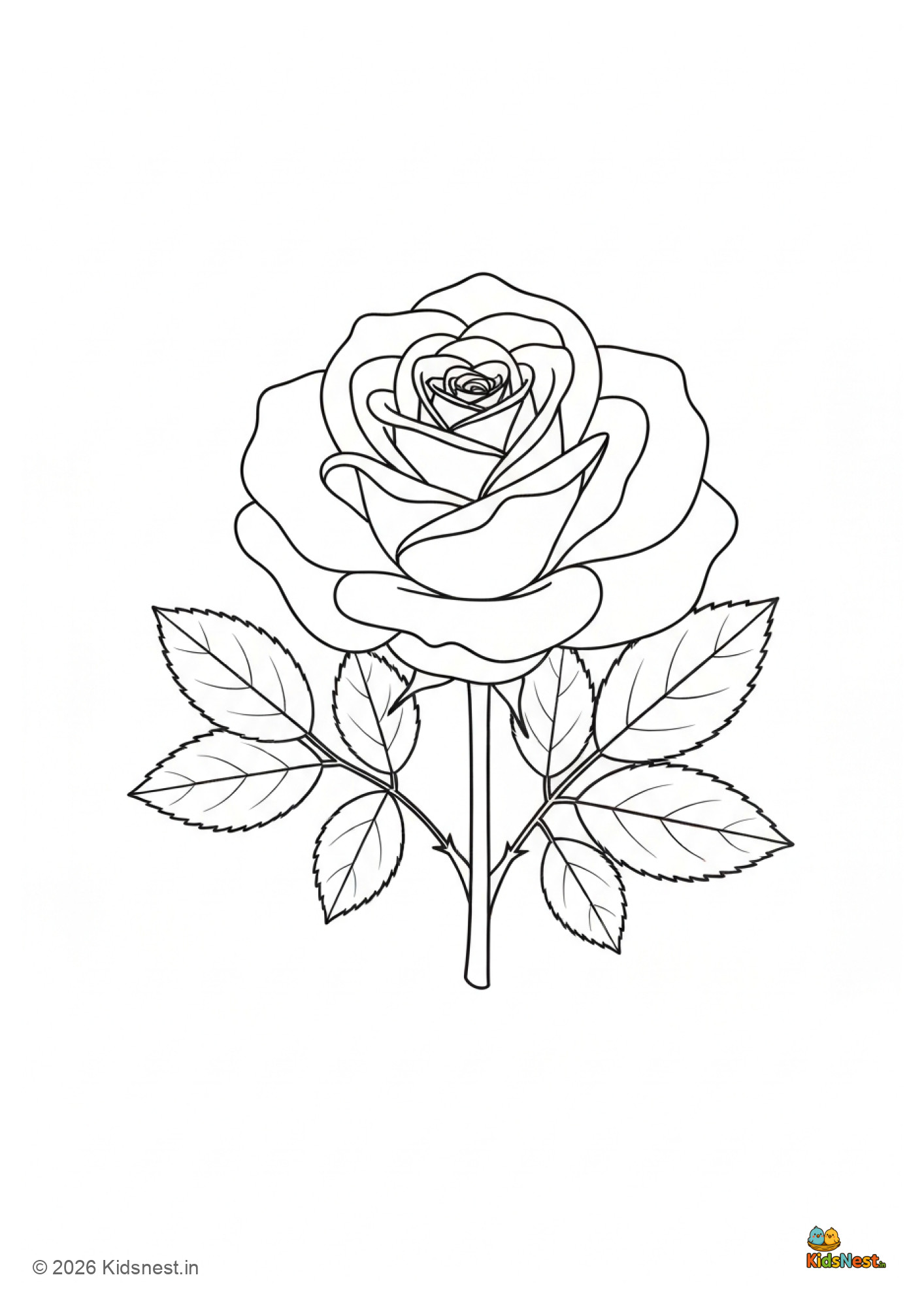 Printable Rose Flower Coloring Page for Kids | Free PDF