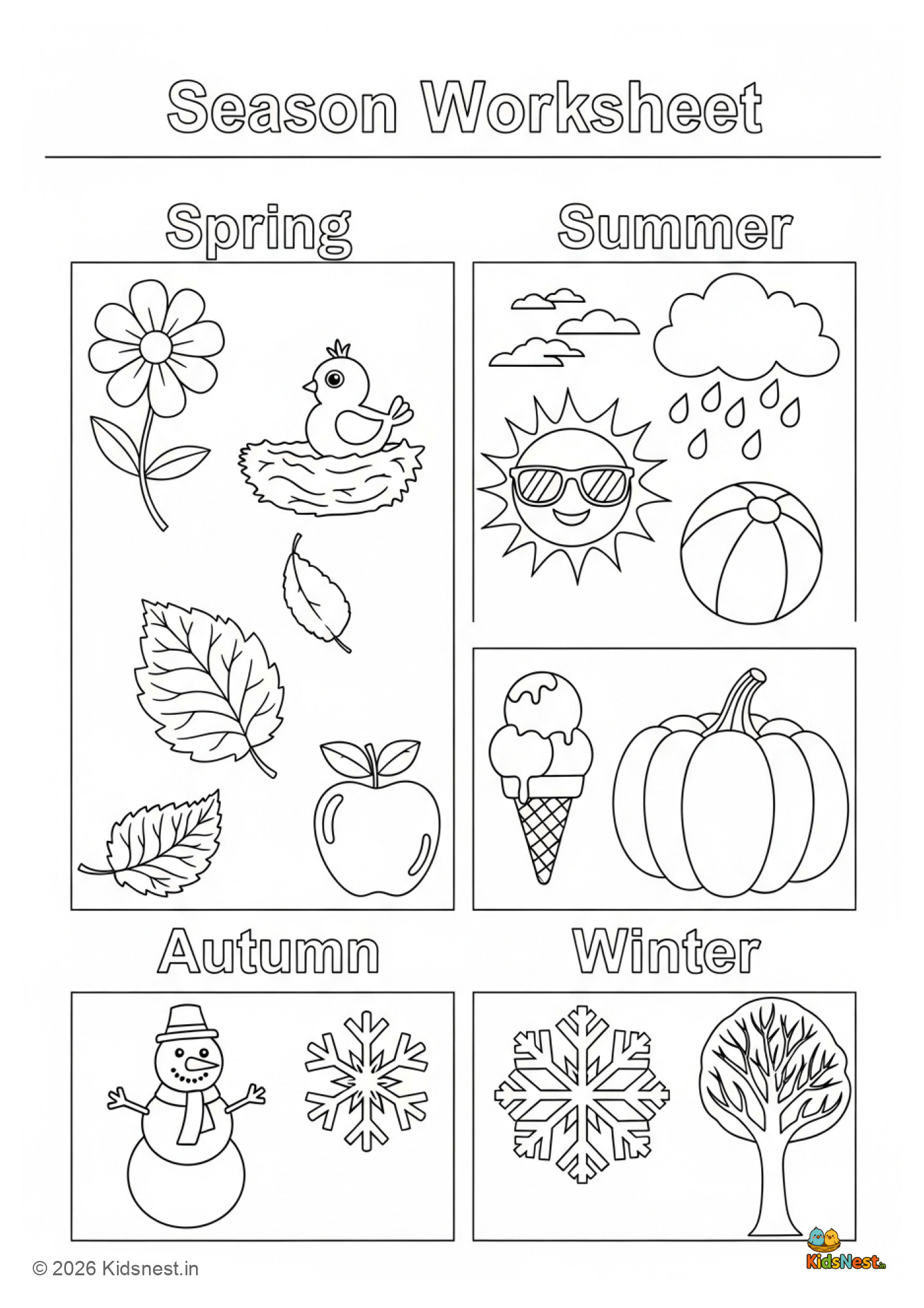 Printable Seasons Worksheet for Kids | Educational Activity