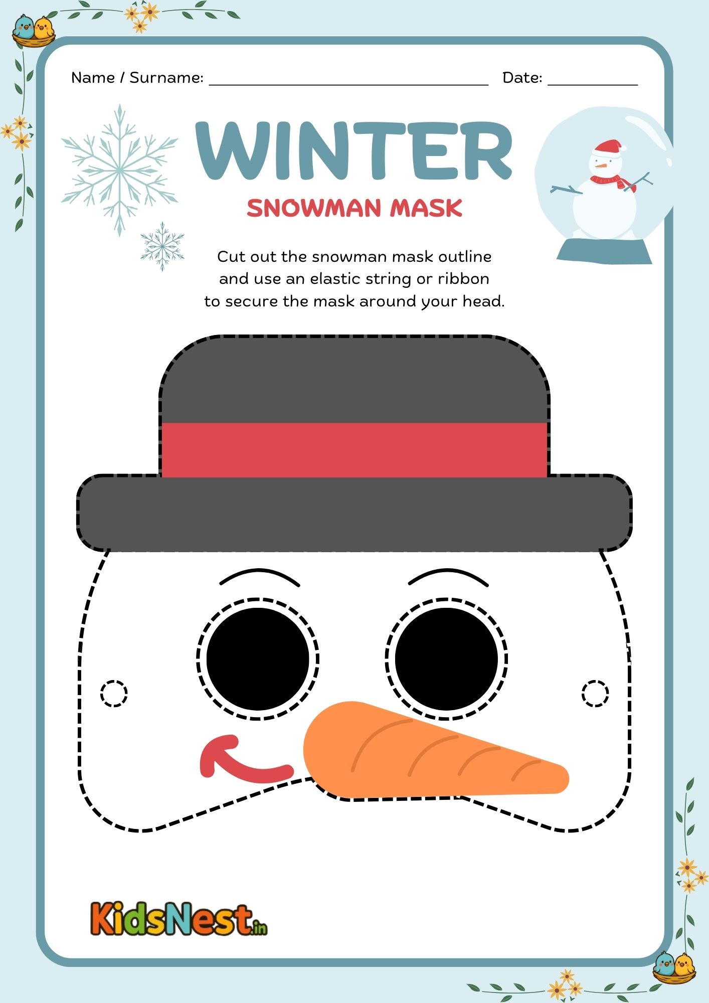 Snowman Mask Printable for Kids | Winter Crafts & Activities