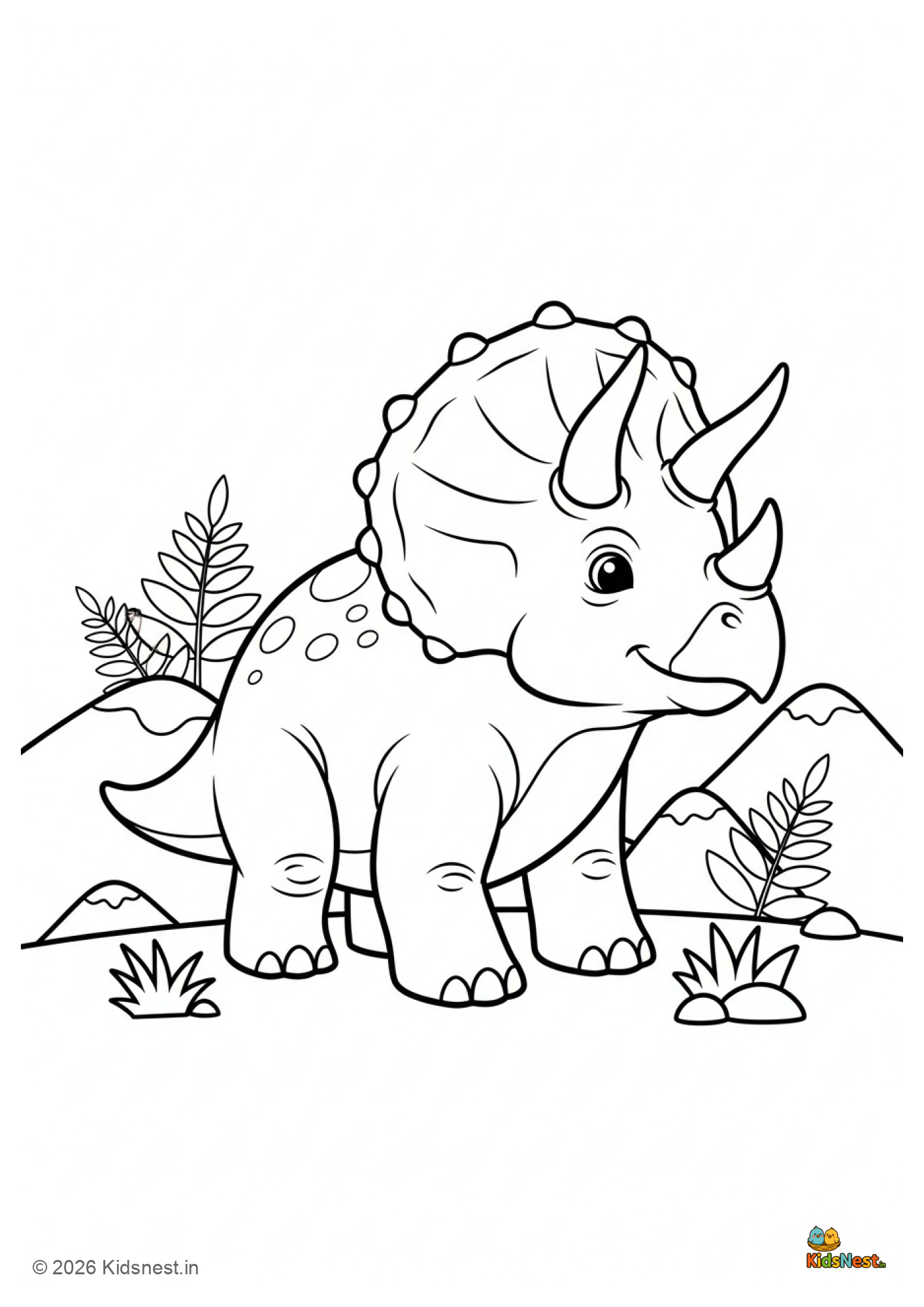 Printable Triceratops Dinosaur Colouring Page for Kids