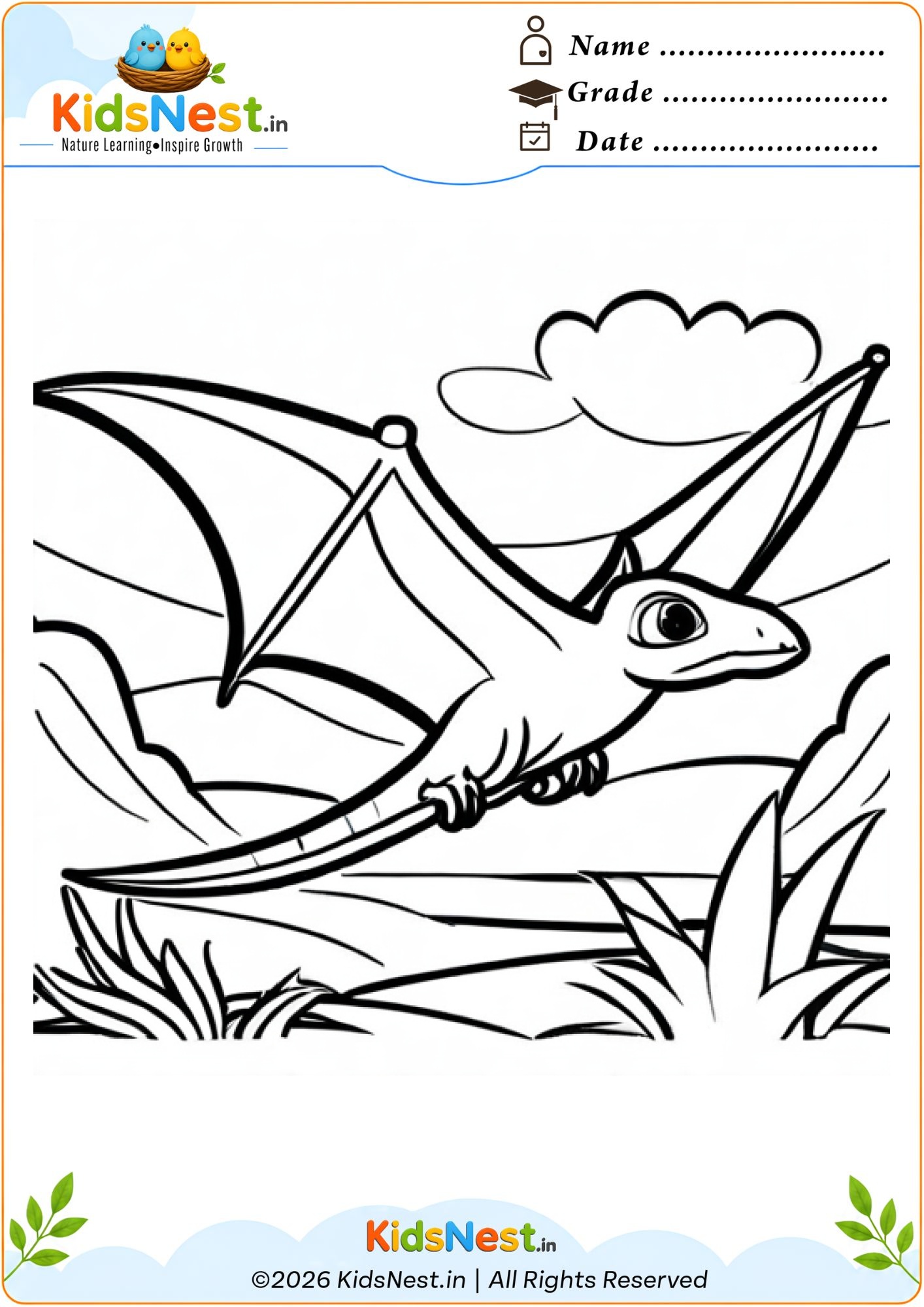 Pterodactyl Dinosaur Coloring Page for Kids | Free Printable