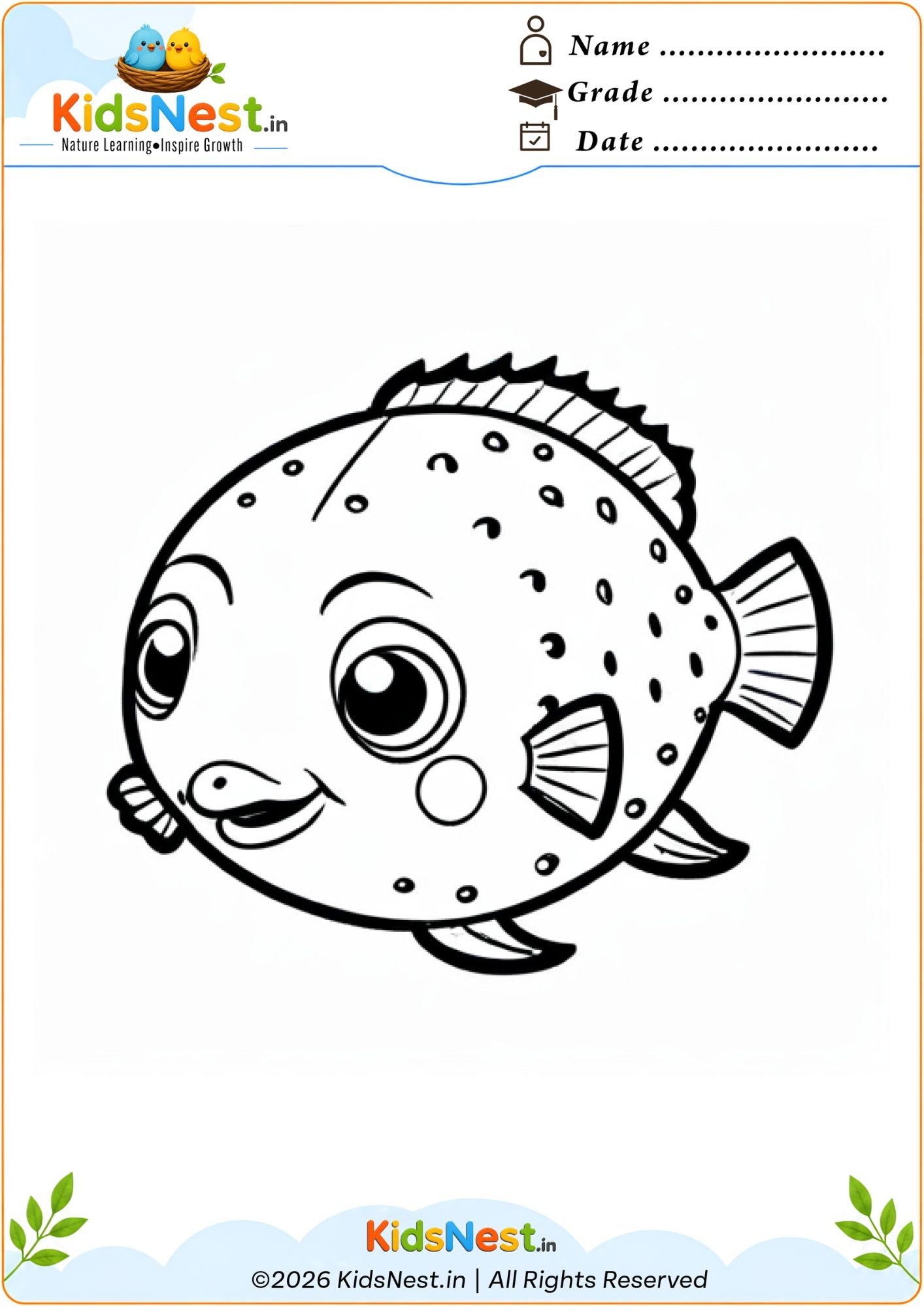 Free Pufferfish Coloring Worksheet for Kids | Printable PDF