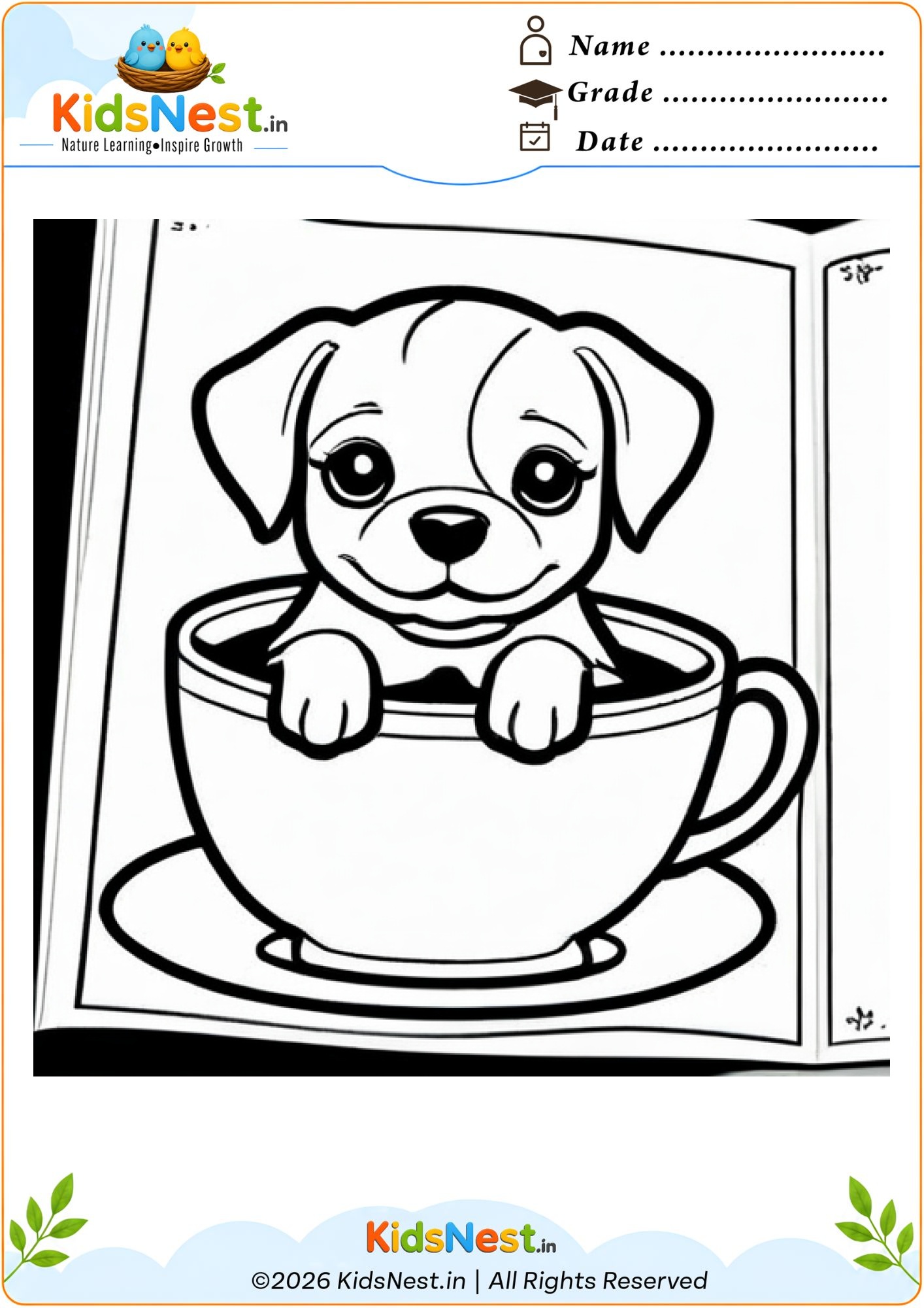 Puppy in a Teacup Coloring Worksheet | Free Printable for Kids