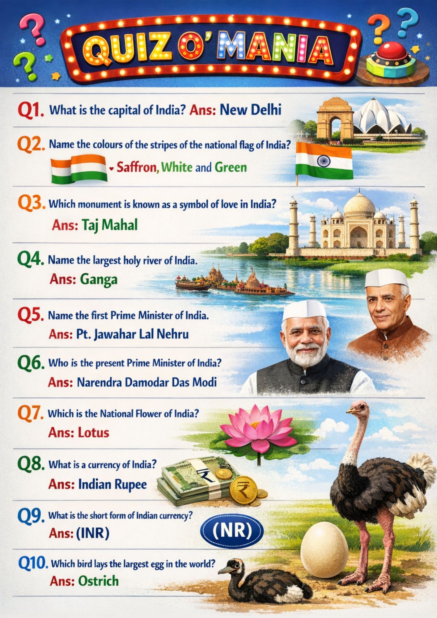 India GK Quiz for Kids | Printable Educational Activity