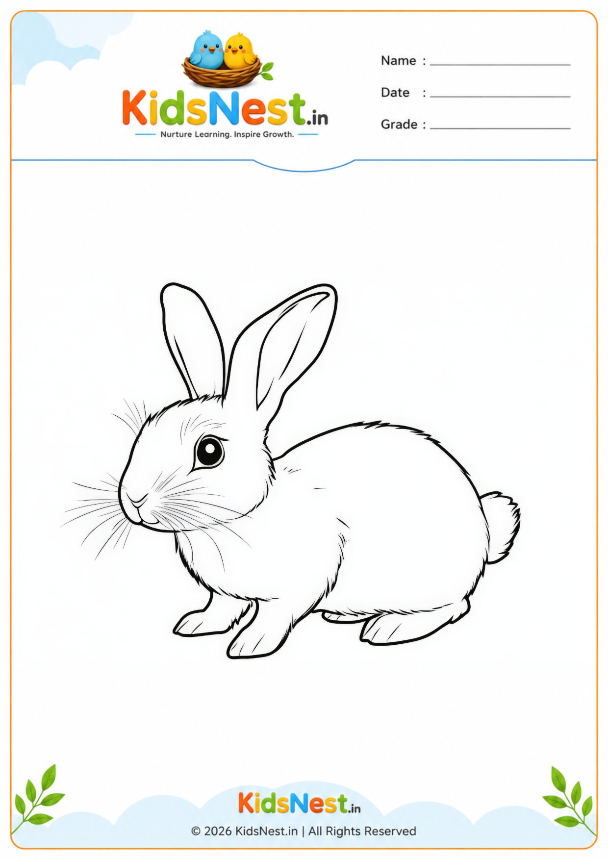 Free Rabbit Coloring Worksheet for Kids | Printable PDF
