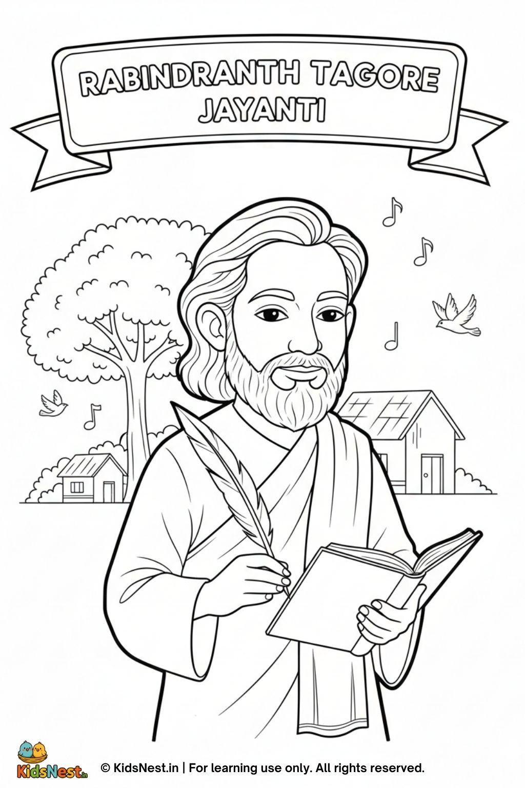 Rabindranath Tagore Jayanti Coloring Page for Kids