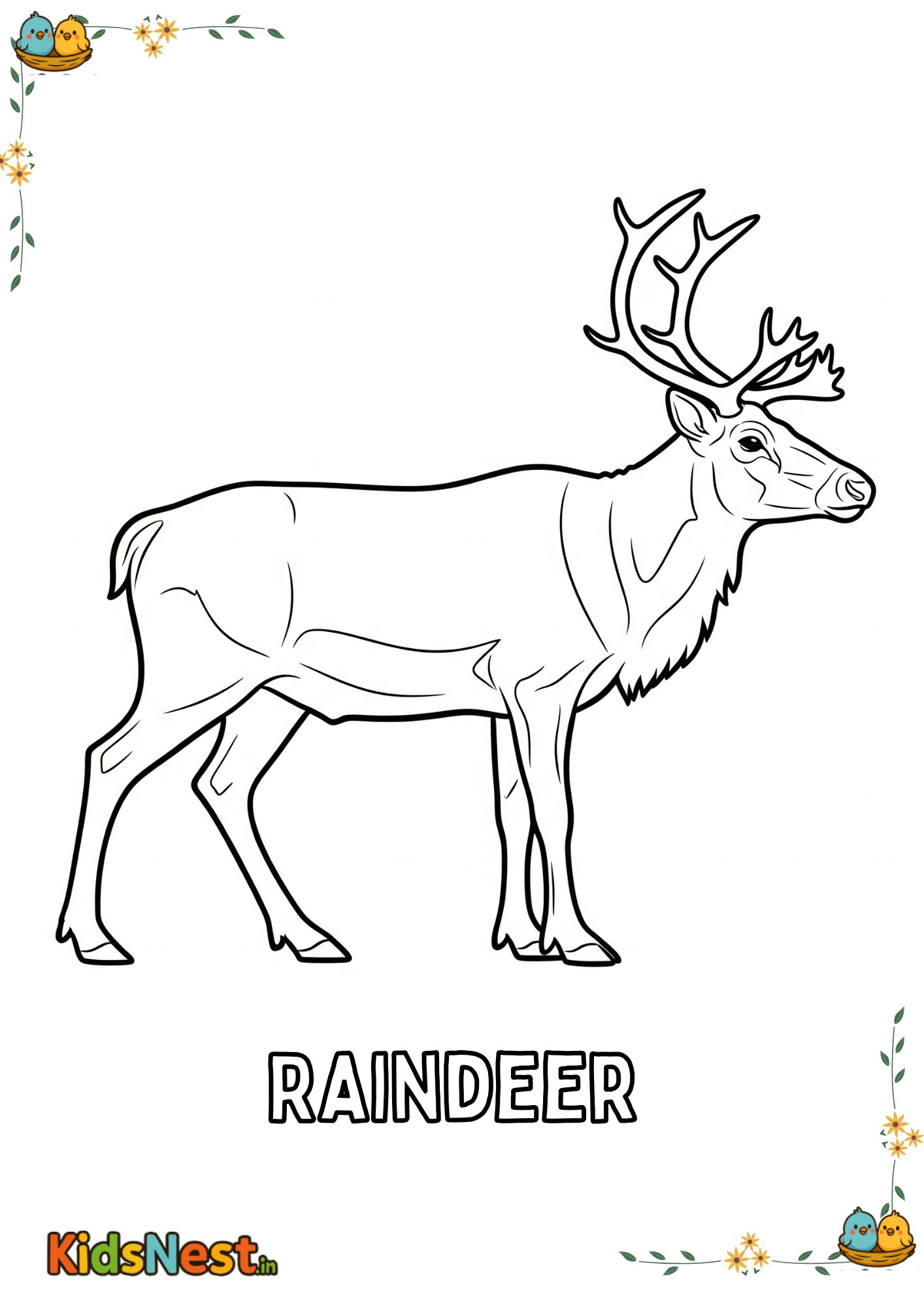 Printable Reindeer Coloring Page for Kids | Free Activity
