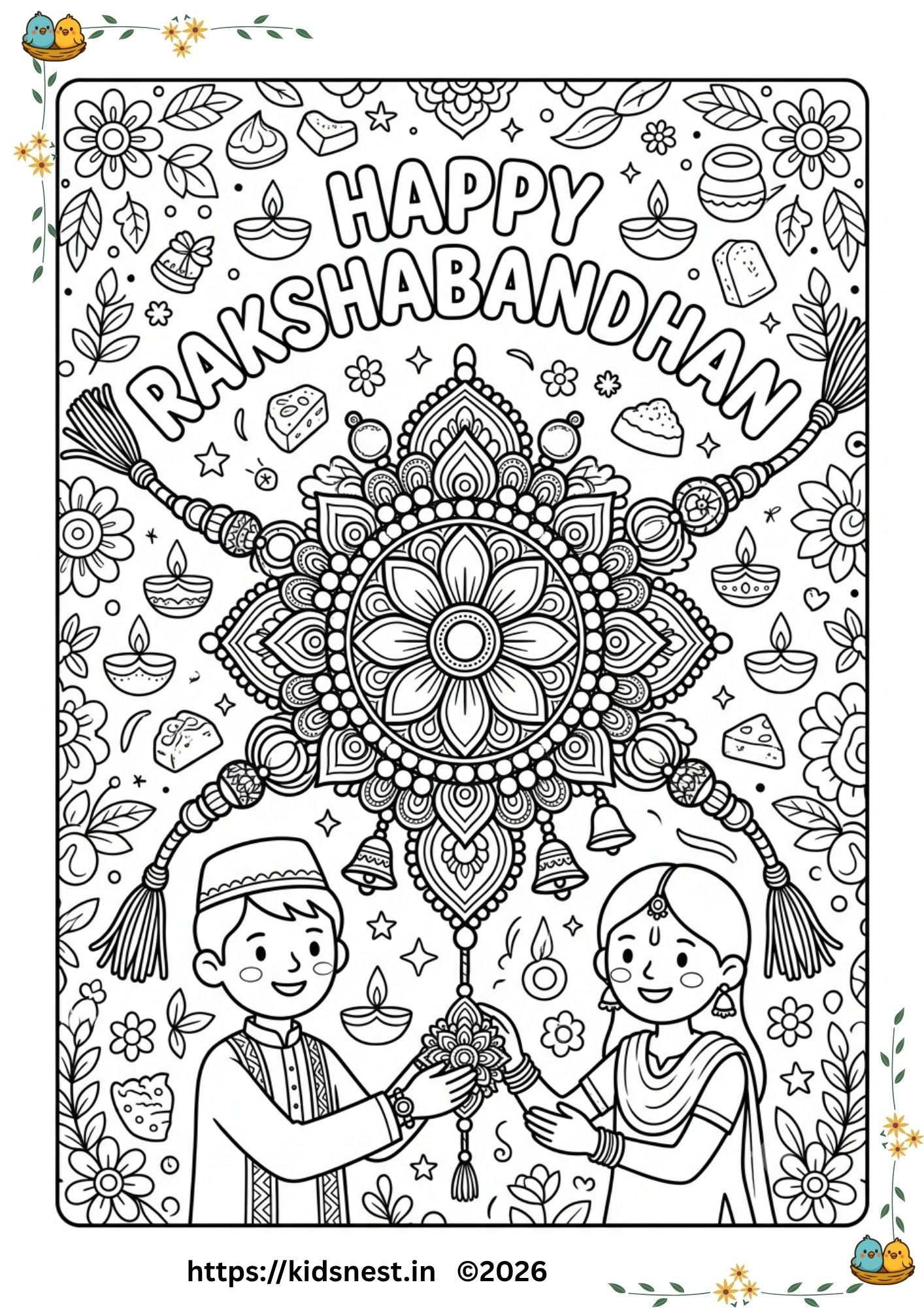 Free Rakhi Colouring Page for Kids | Raksha Bandhan Printable