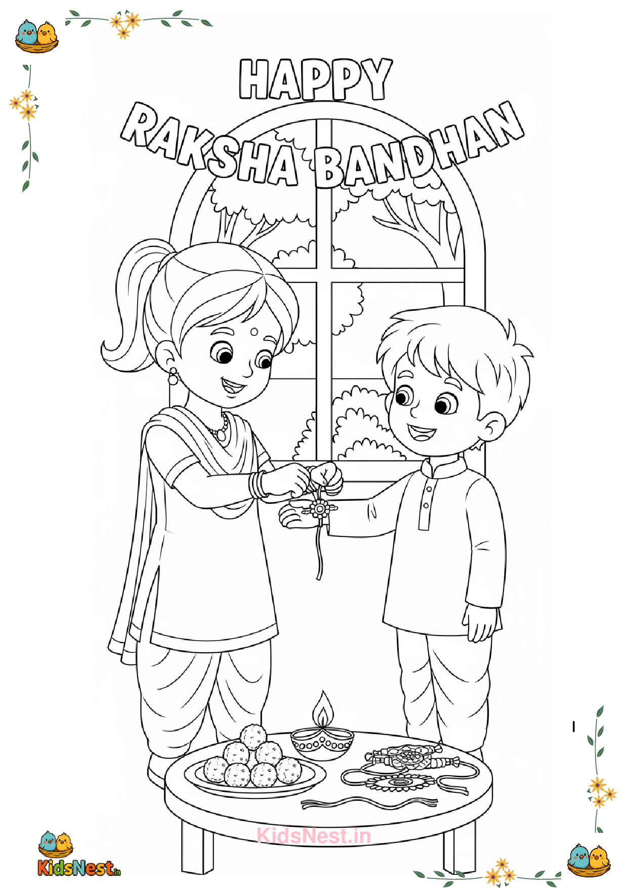 Raksha Bandhan Coloring Pages for Kids - Printable Activity