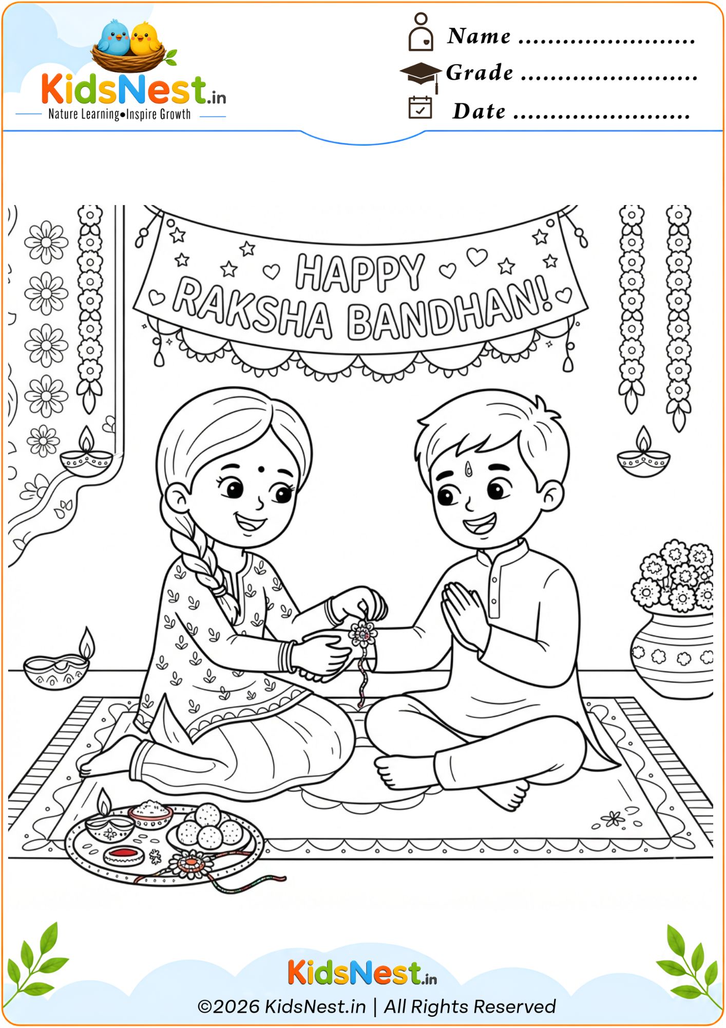 Raksha Bandhan Coloring Page for Kids | Free Printable