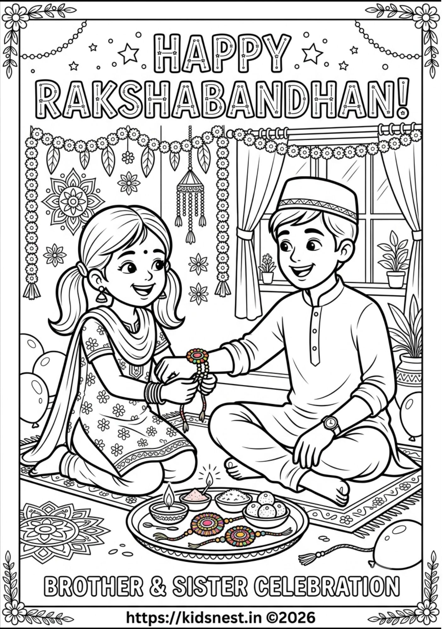 Raksha Bandhan Colouring Page for Kids | Free Printable