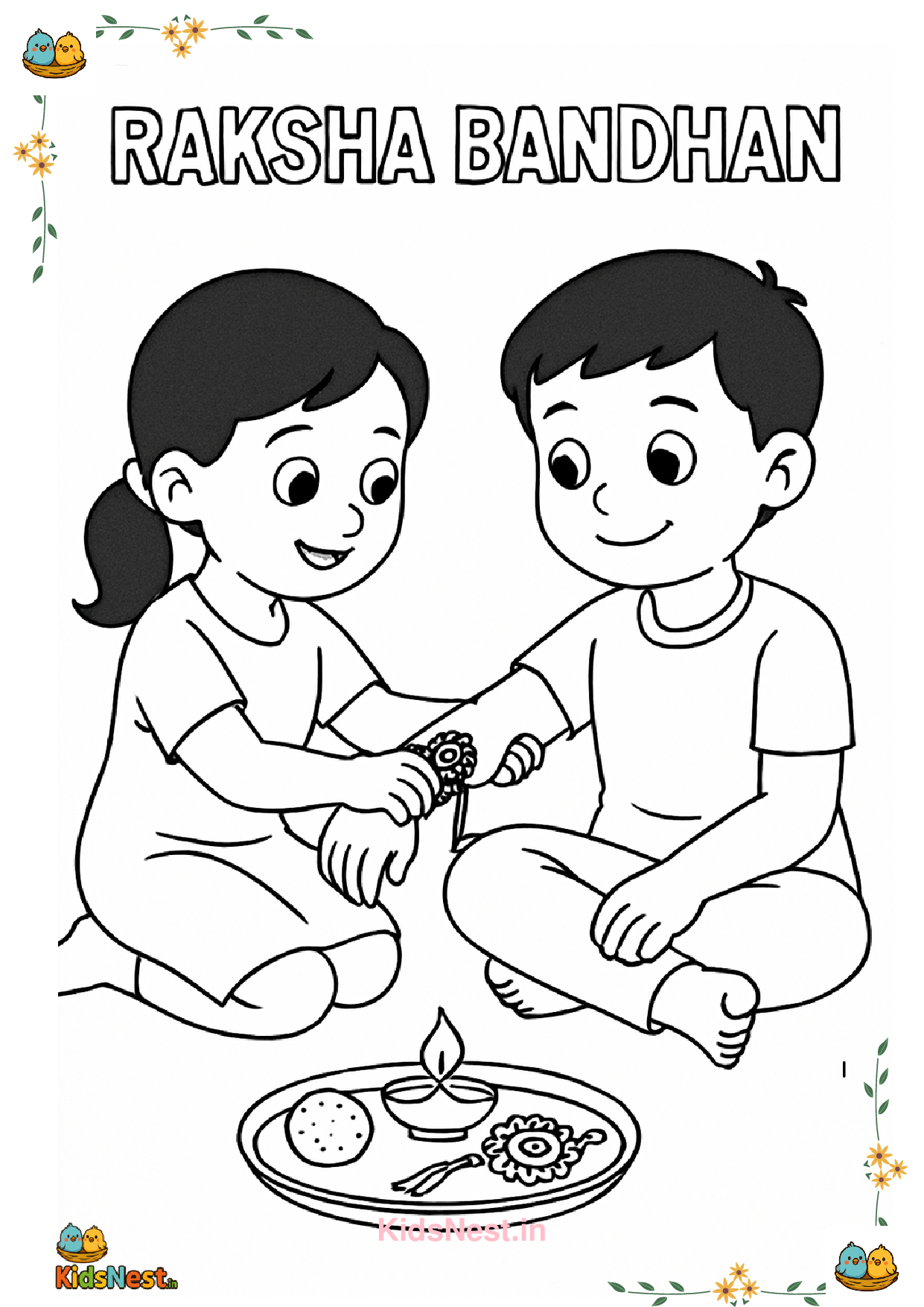Raksha Bandhan Coloring Page for Kids - Printable Activity