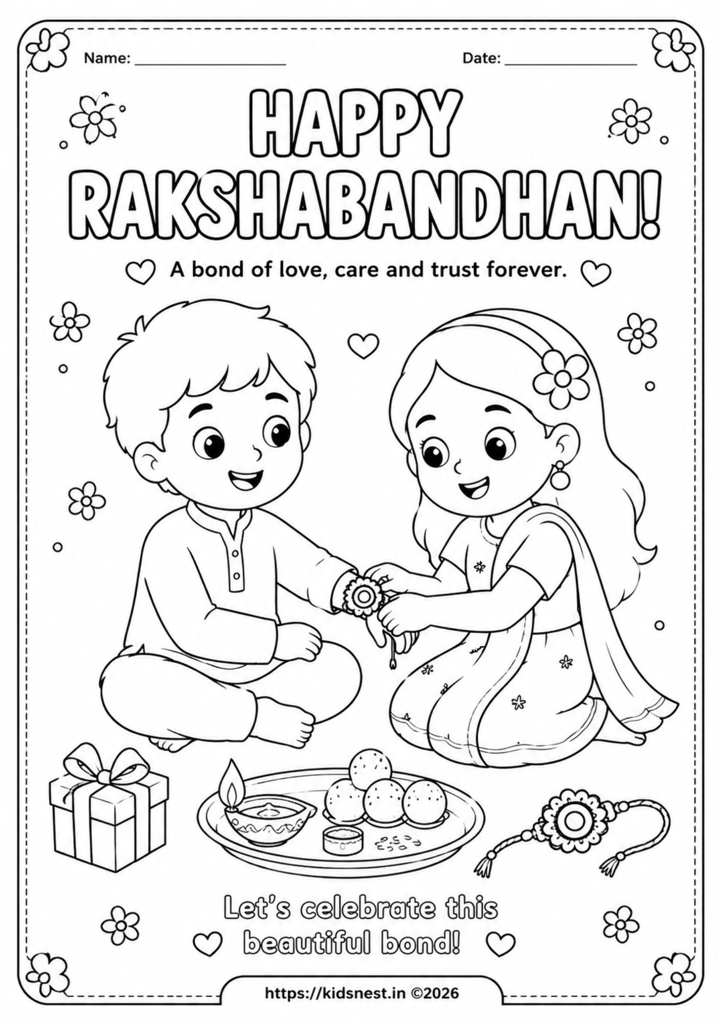 Printable Rakshabandhan Colouring Page for Kids | Free Activity