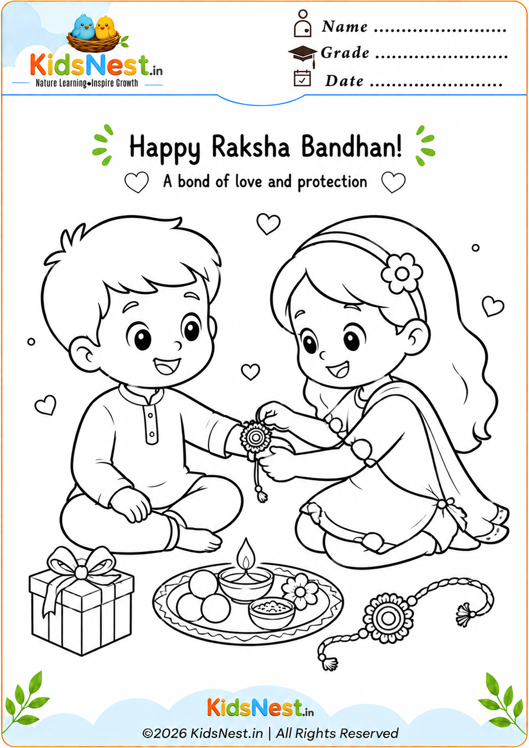 Printable Rakshabandhan Colouring Page for Kids | Free PDF